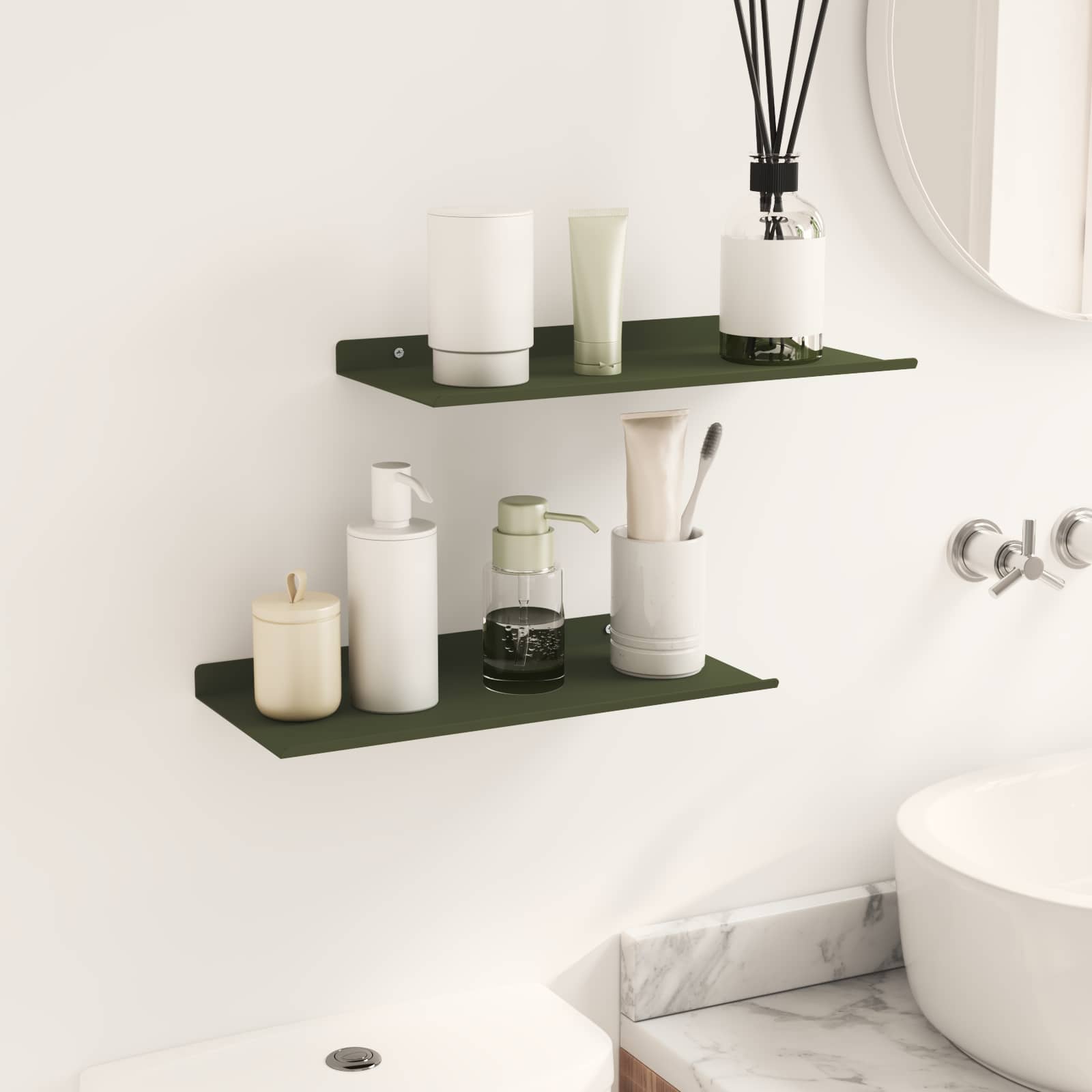 Lebdeća polica 2 pcs Maslinasto zelena 40 x 18 x 2,5 cm Čelik