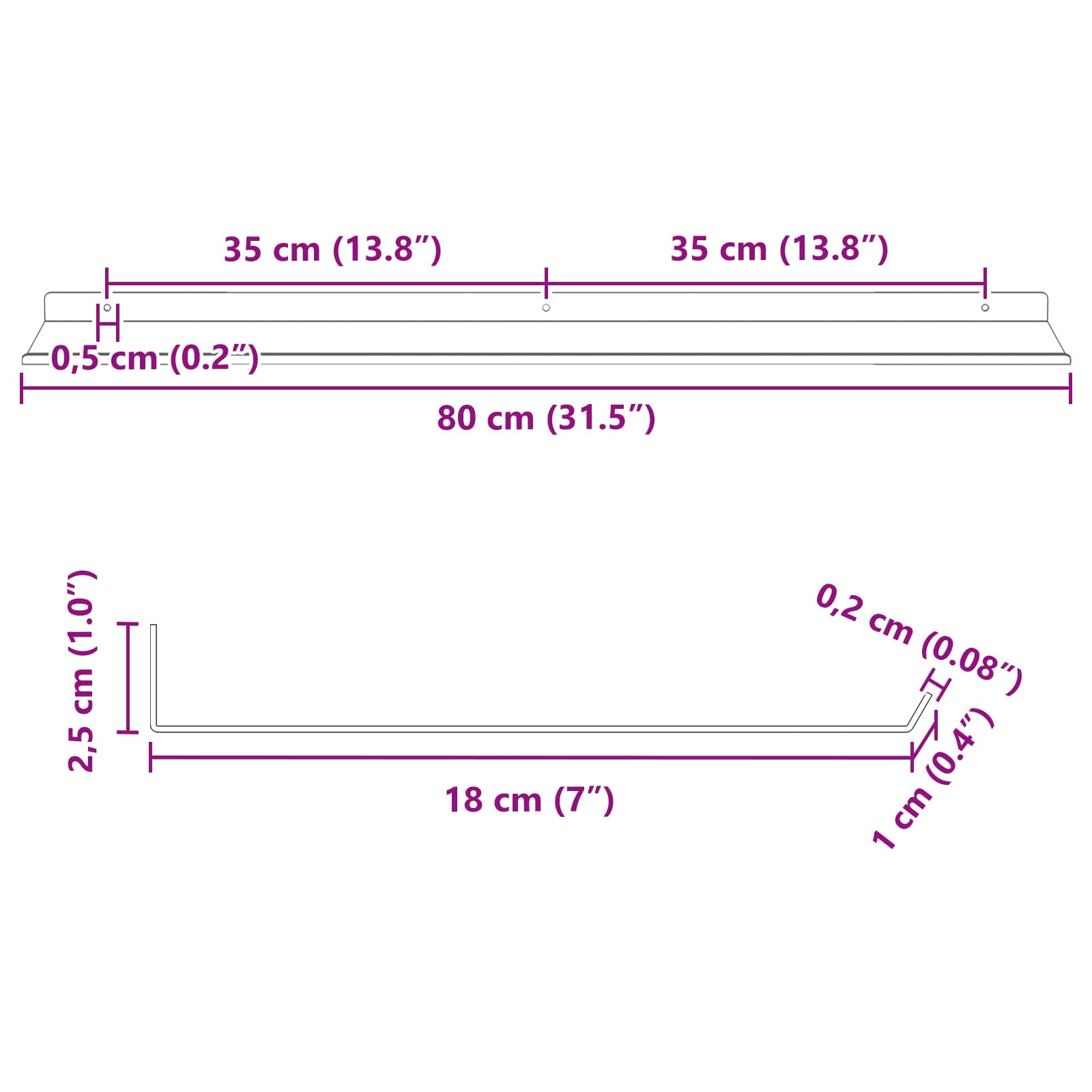 Lebdeća polica Zidne 2 pcs Ružičasta 80 x 18 x 2,5 cm Čelik