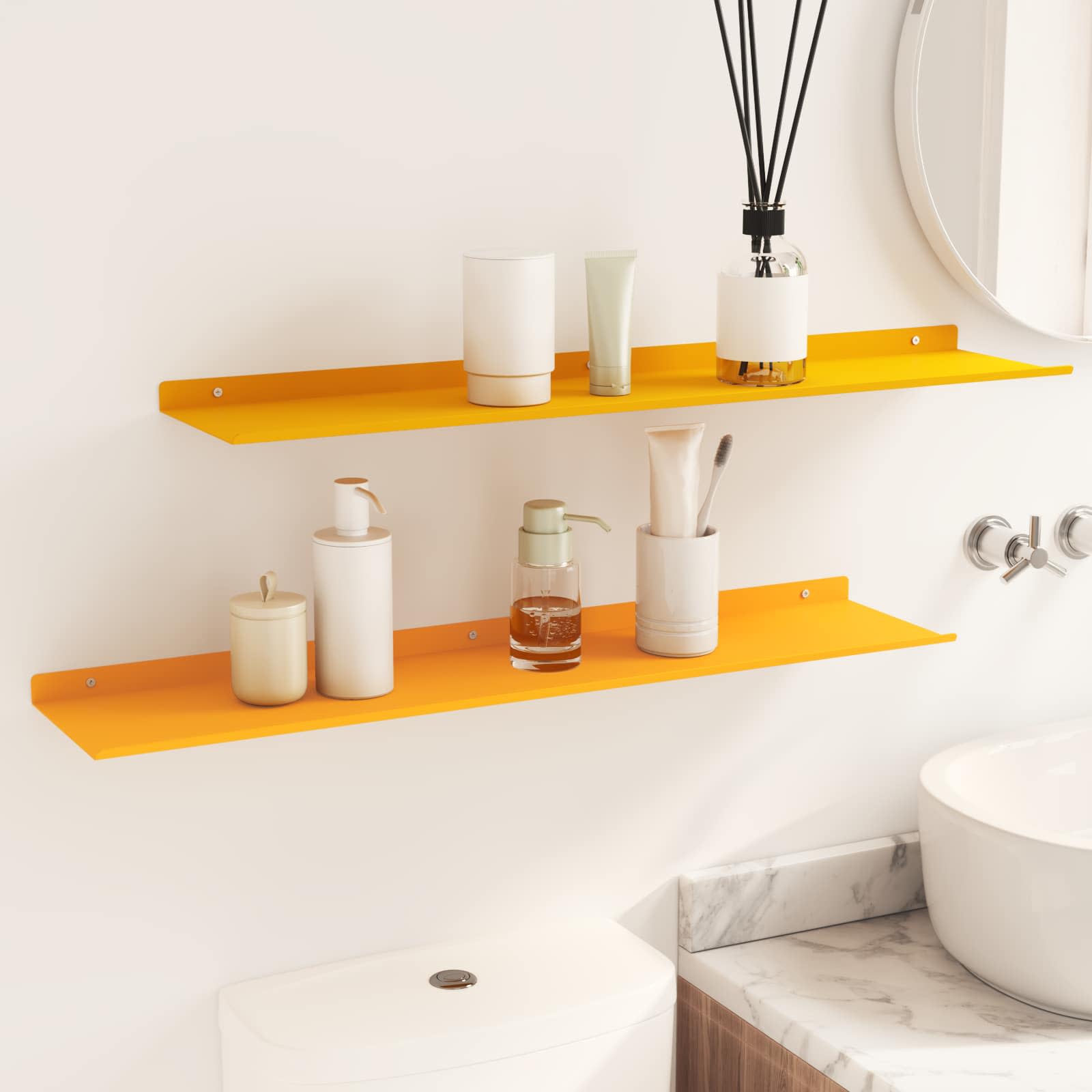 Lebdeća polica Zidne 2 pcs Žuta 80 x 18 x 2,5 cm Čelik