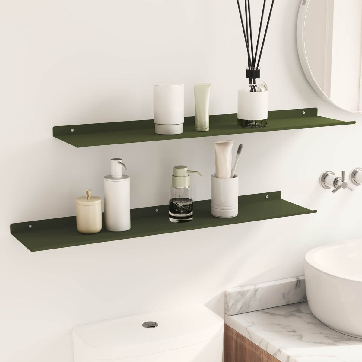 Lebdeća polica 2 pcs Maslinasto zelena 80 x 18 x 2,5 cm Čelik