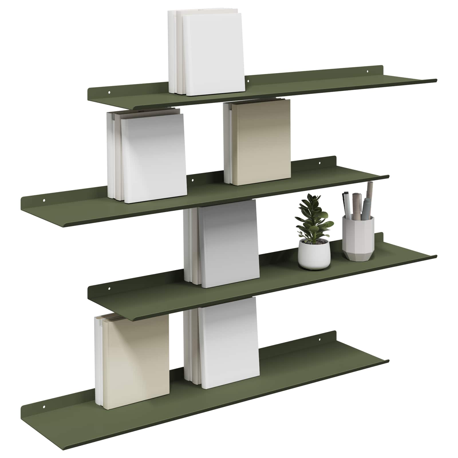 Lebdeća polica 4 pcs Maslinasto zelena 80 x 18 x 2,5 cm Čelik