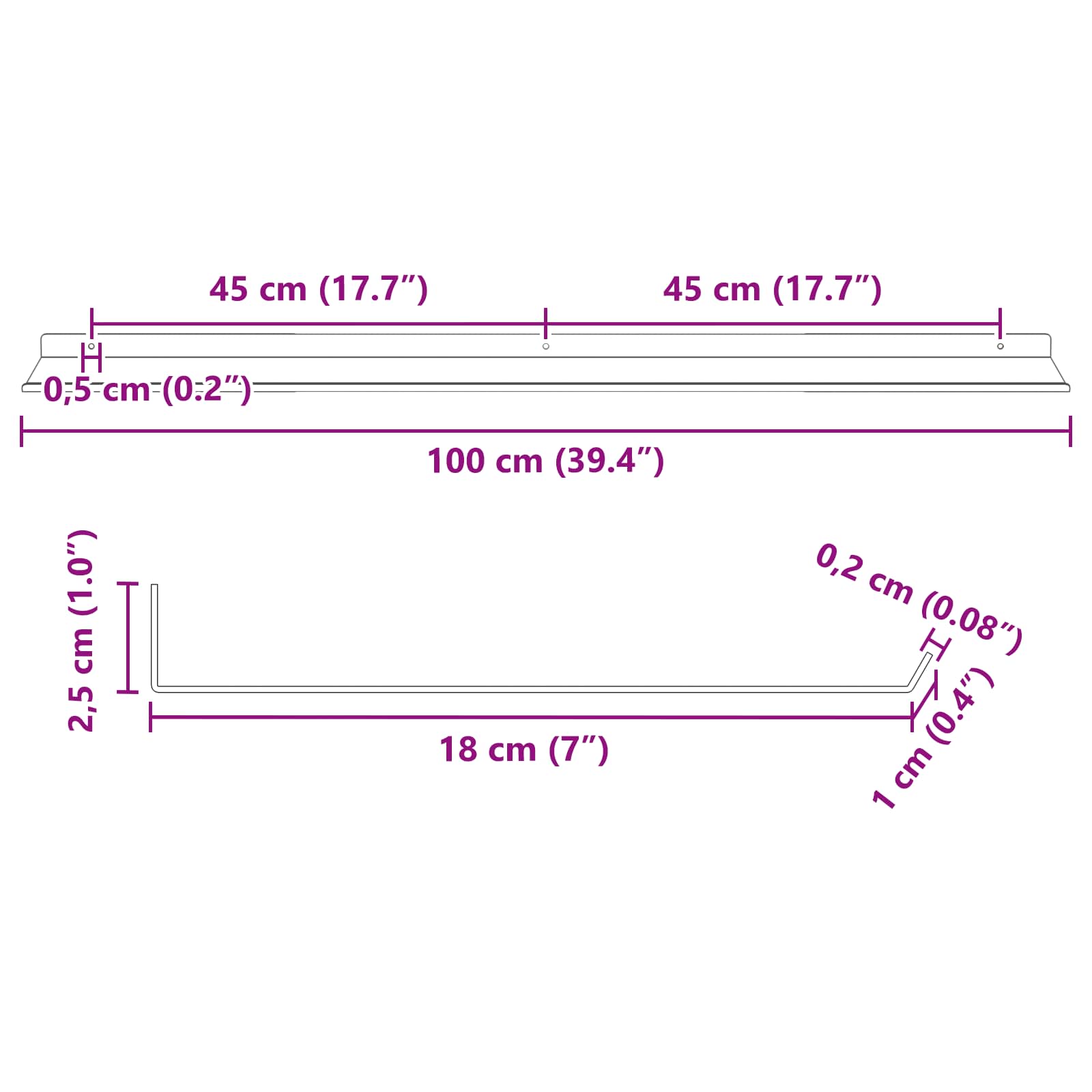 Lebdeća polica Zidne 4 pcs Žuta 100 x 18 x 2,5 cm Čelik