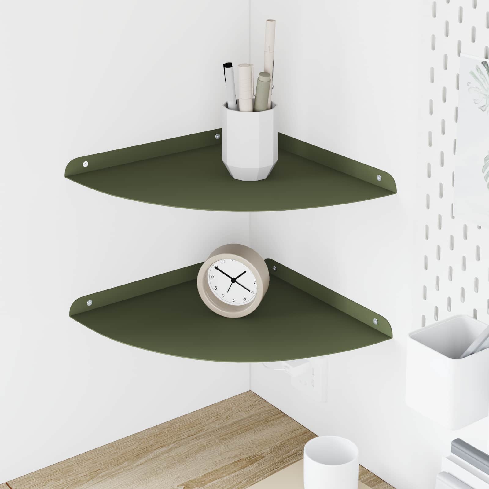 Lebdeća polica s policom 2 pcs Maslinasto zelena 30 x 30 x 2 cm