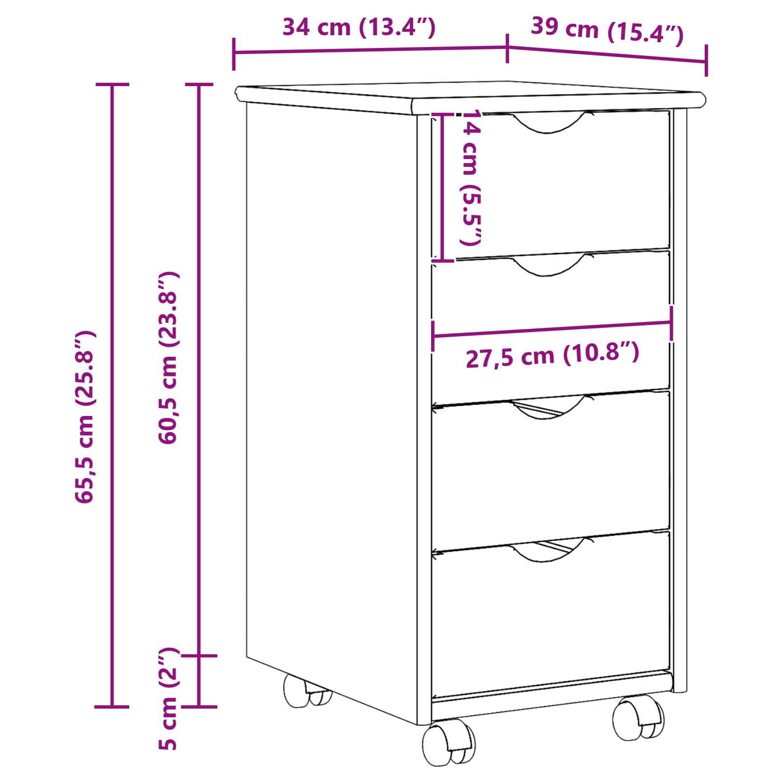 Mobilni ormar Bijelo 34 x 39 x 65,5 cm Čvrsto borovo drvo