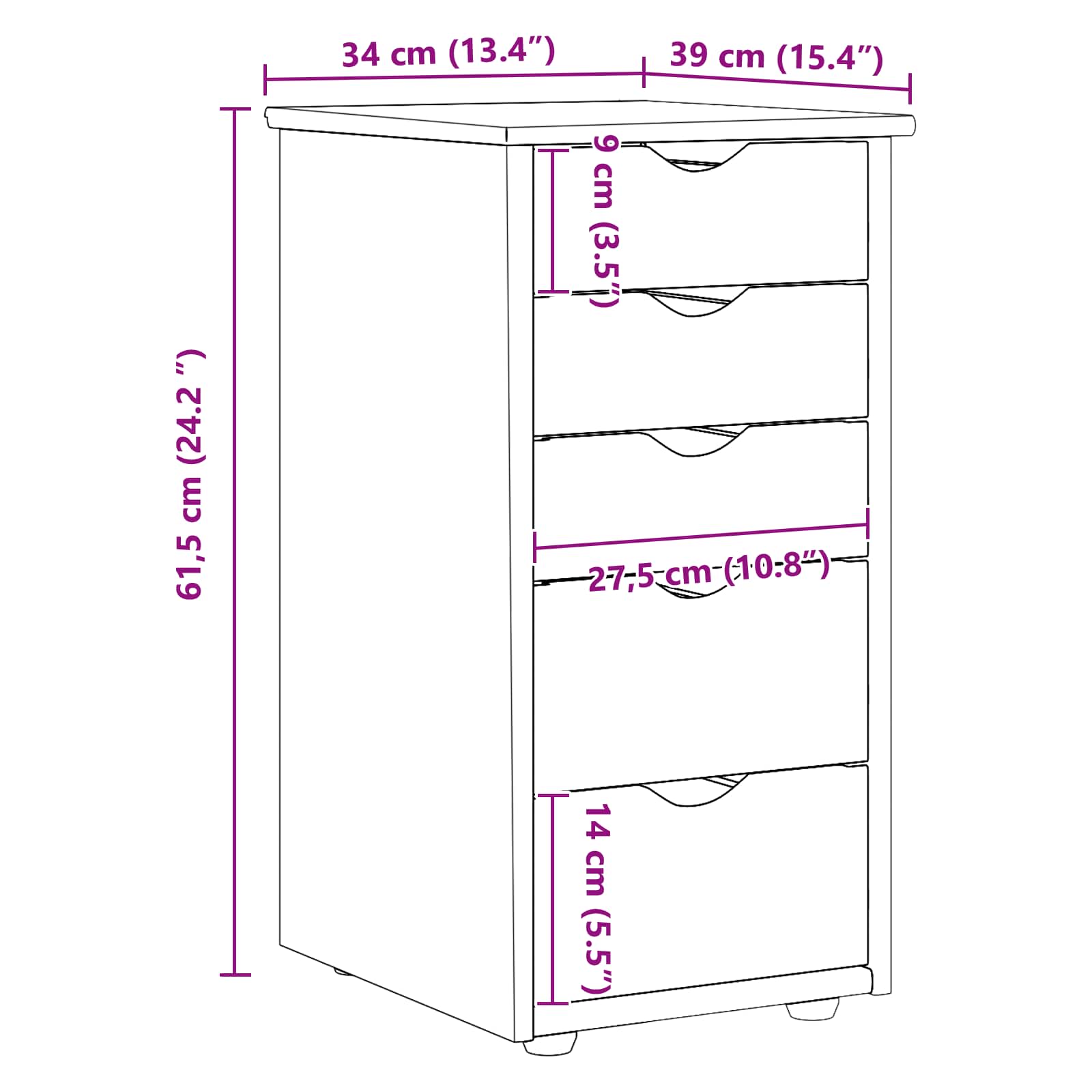 Cabinet Siva 34 x 39 x 61,5 cm Čvrsto borovo drvo