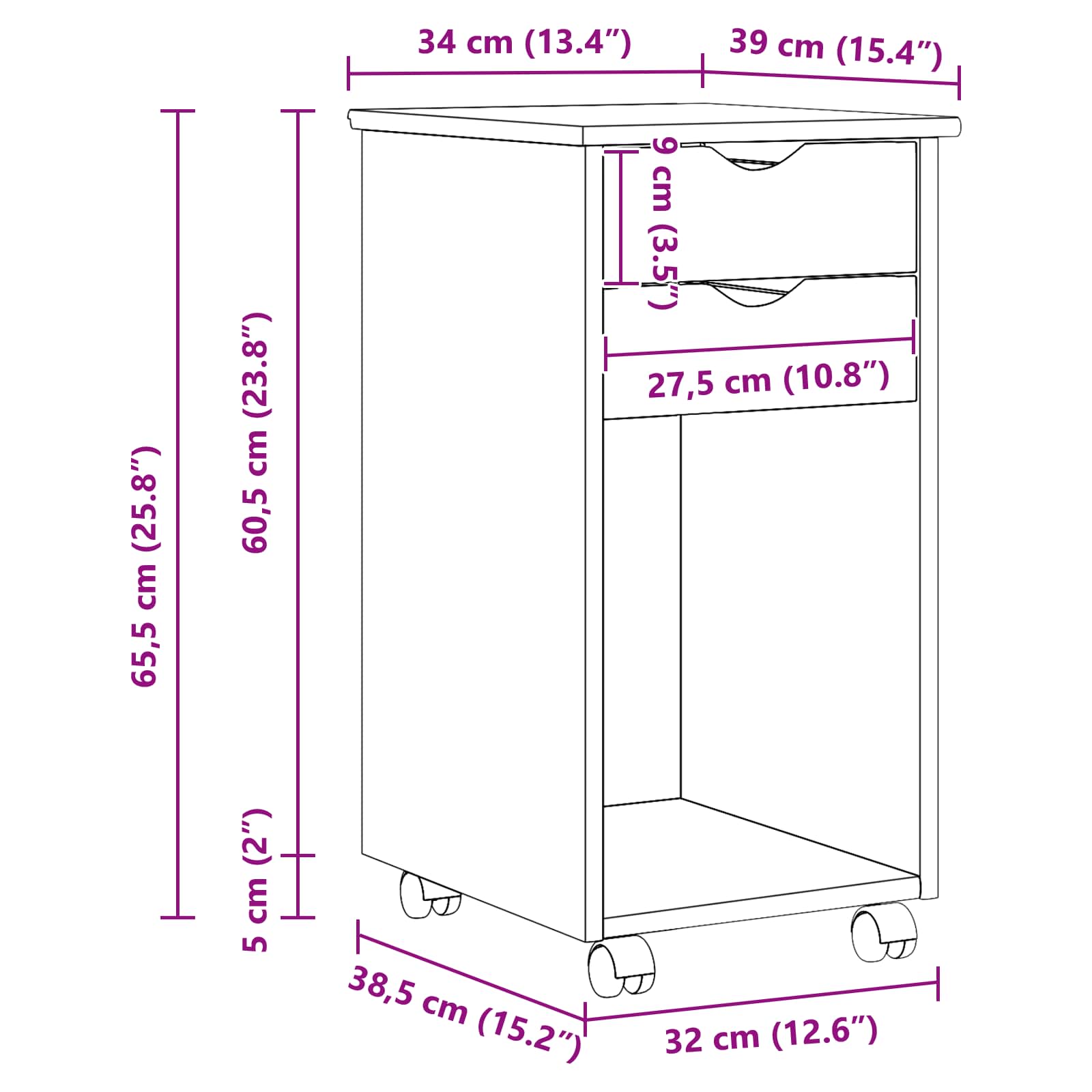 Mobilni ormar Bijeli 34 x 39 x 65,5 cm Masivna borovina