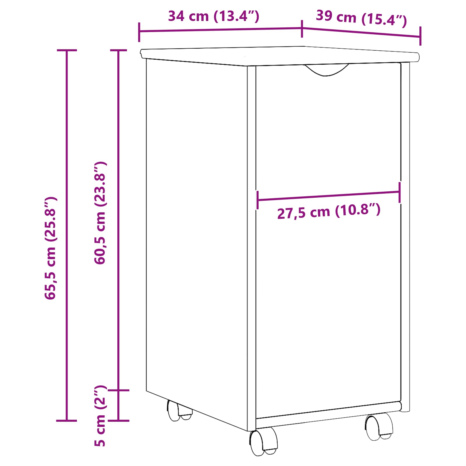 Mobilni ormar Siva 34 x 39 x 65,5 cm Čvrsto borovo drvo