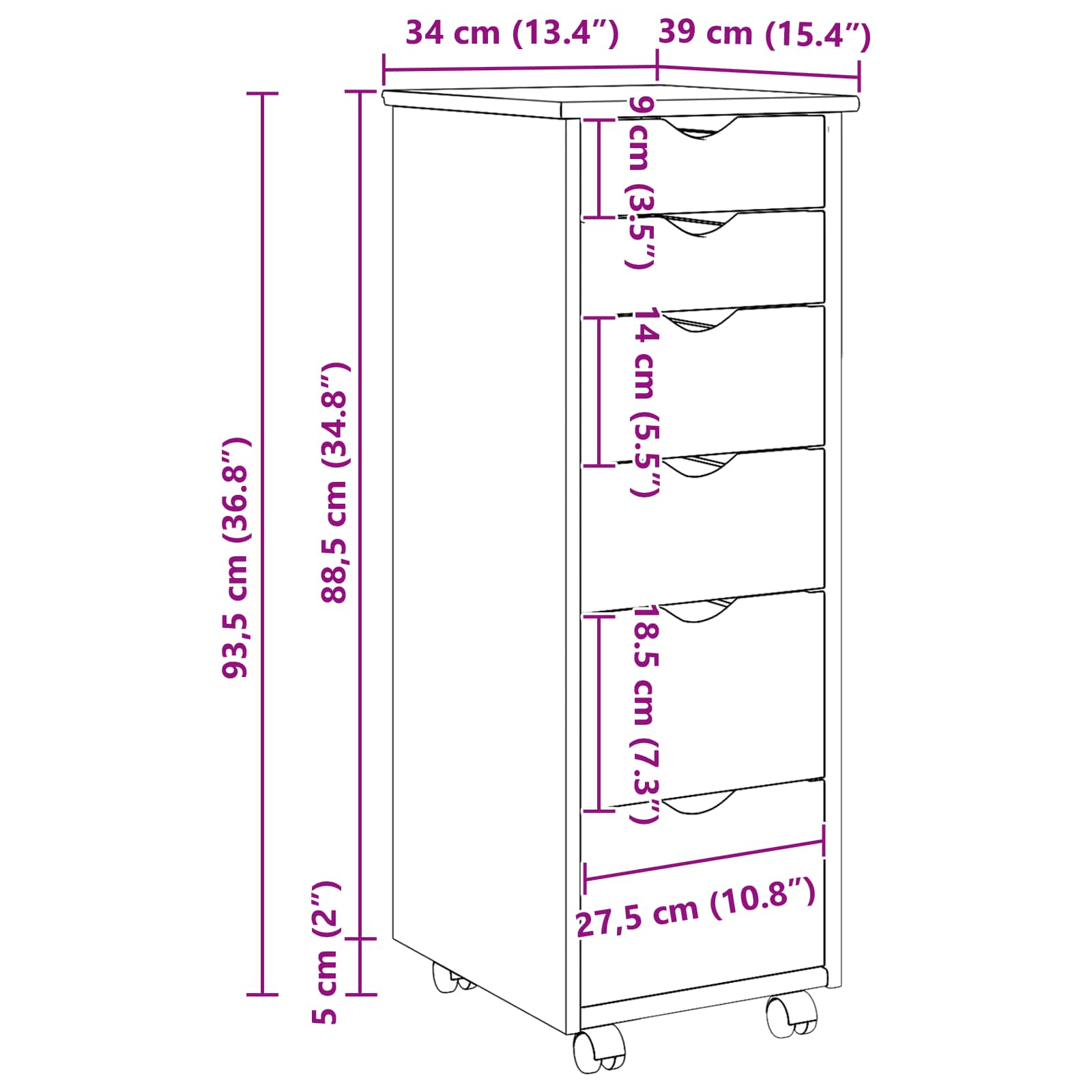 Mobilni ormar Siva 34 x 39 x 93,5 cm Čvrsto borovo drvo