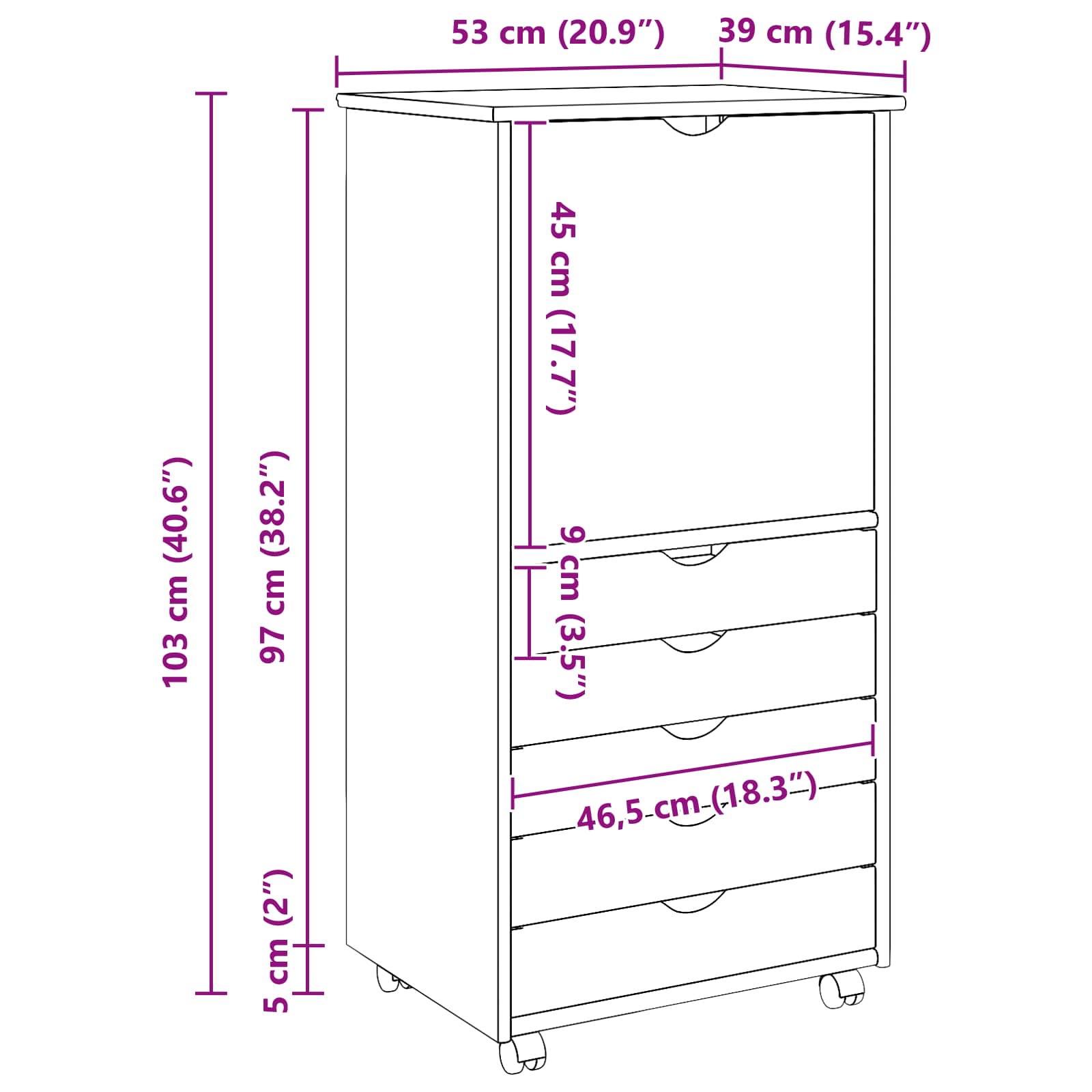 Mobilni ormar Siva 53 x 39 x 103 cm Čvrsto borovo drvo