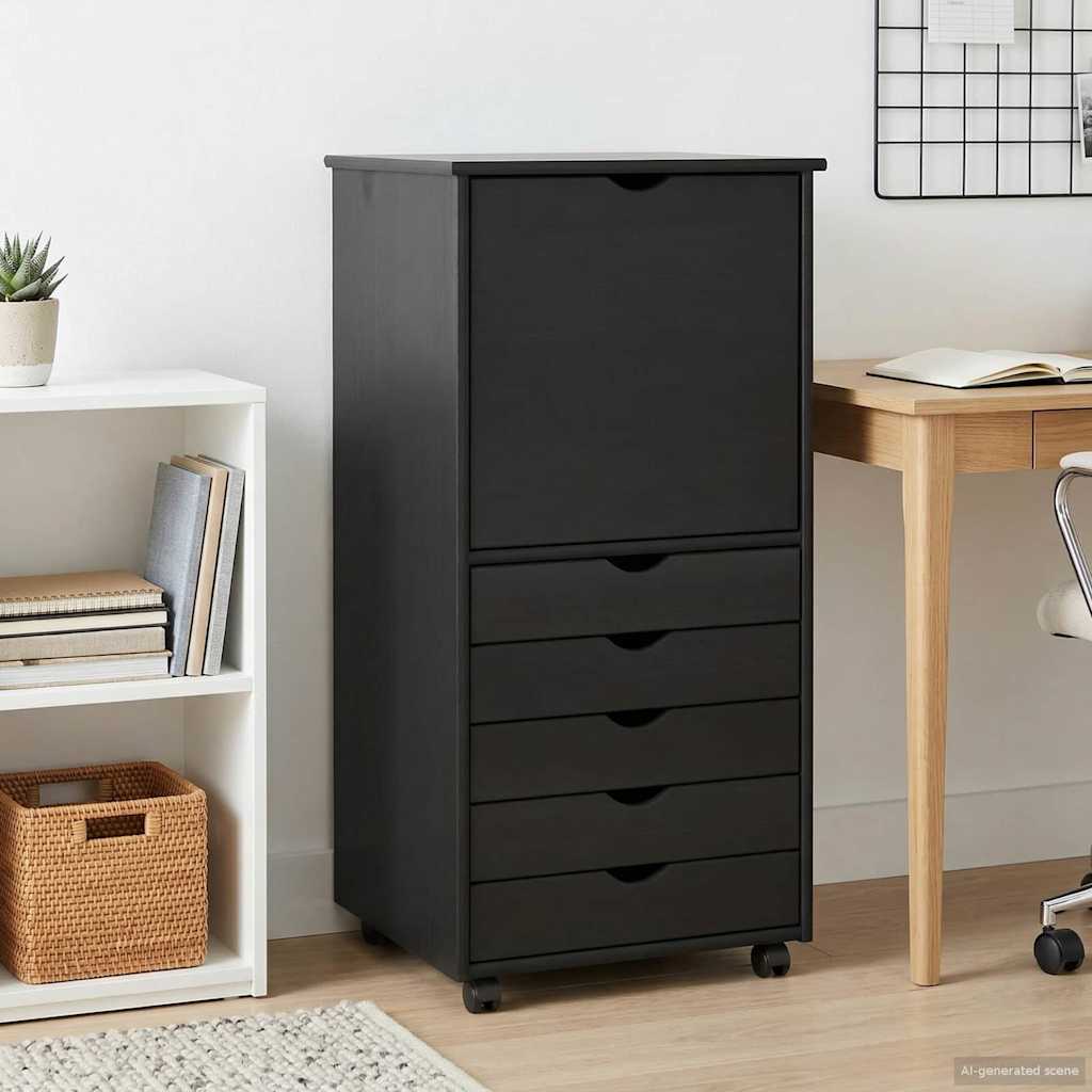 Mobilni ormar Crna 53 x 39 x 103 cm Čvrsto borovo drvo