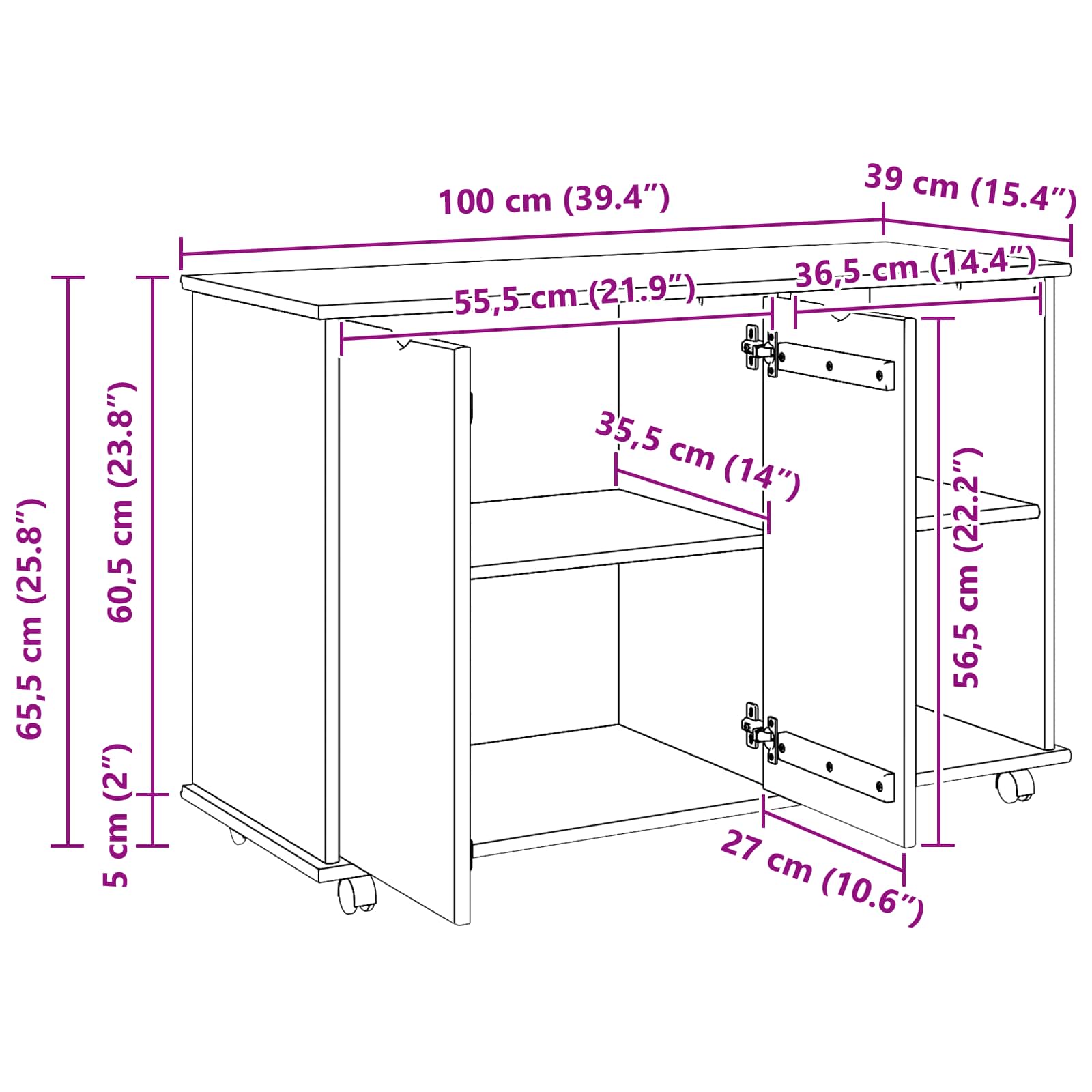 Mobilni ormar Siva 100 x 39 x 65,5 cm Čvrsto borovo drvo