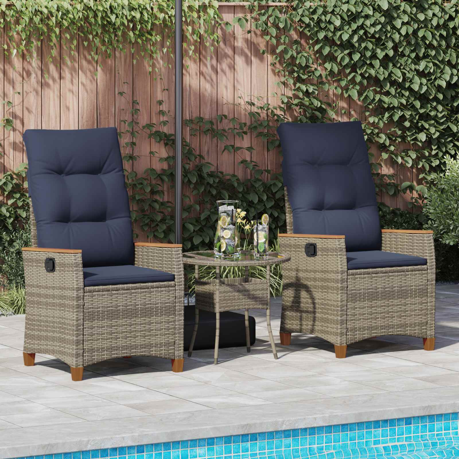 Ležaljka u vrtu 2 pcs Siva i tamnoplava 64 x 57,5 x 112 cm