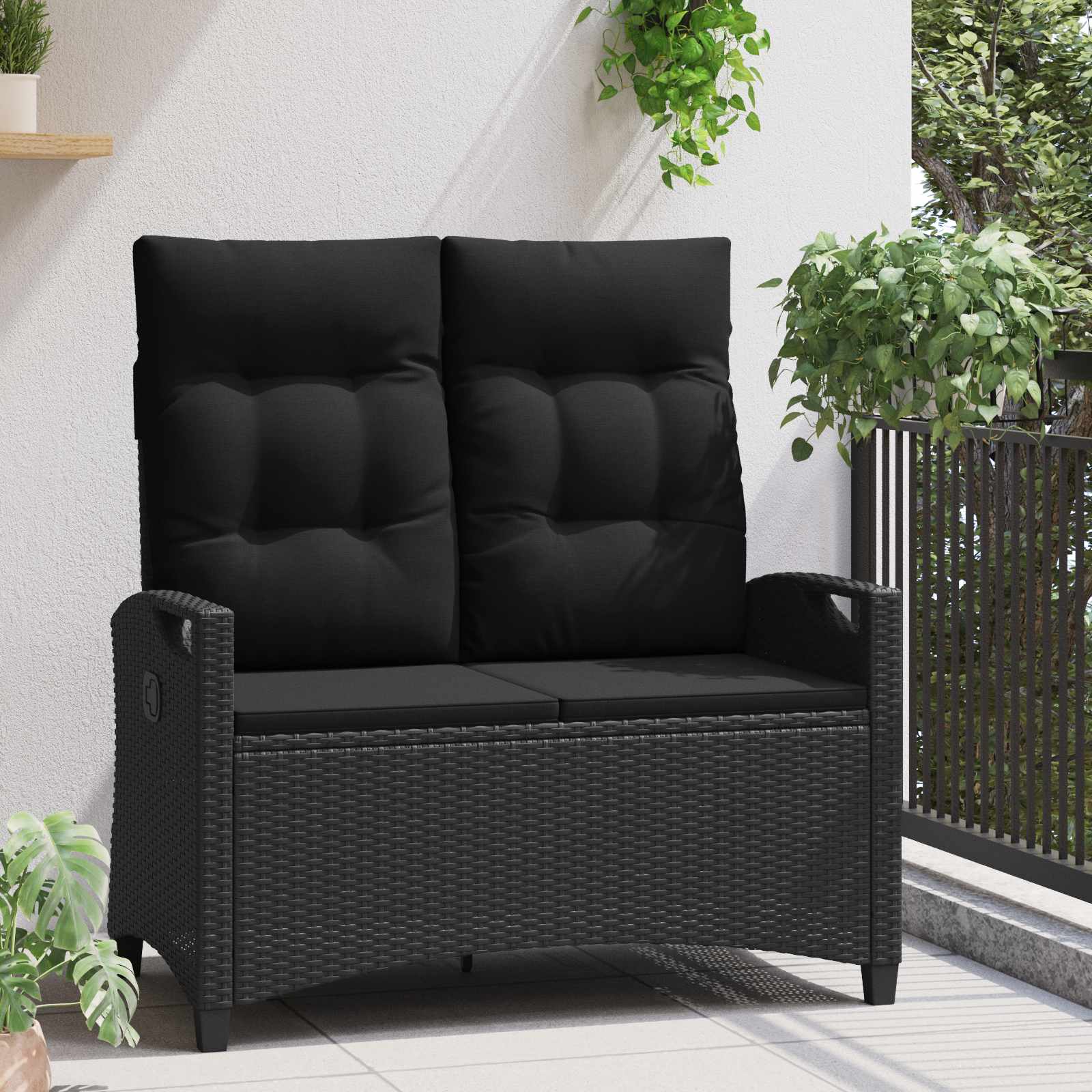 Vrtna klupa s jastukom Crna 105 x 60 x 112 cm Čelik i poliester