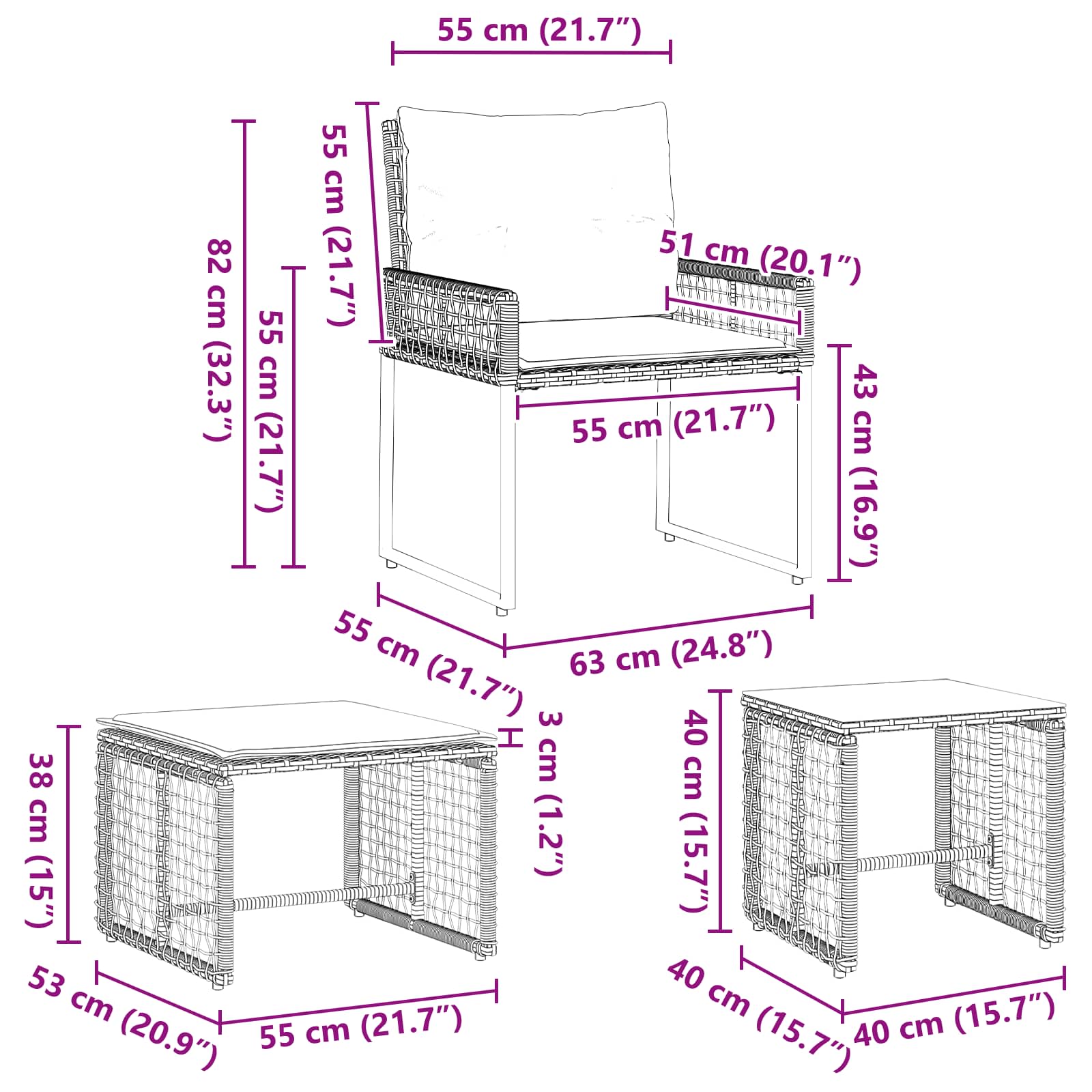 Set vanjskog namještaja s jastukom 5 pcs Sivi