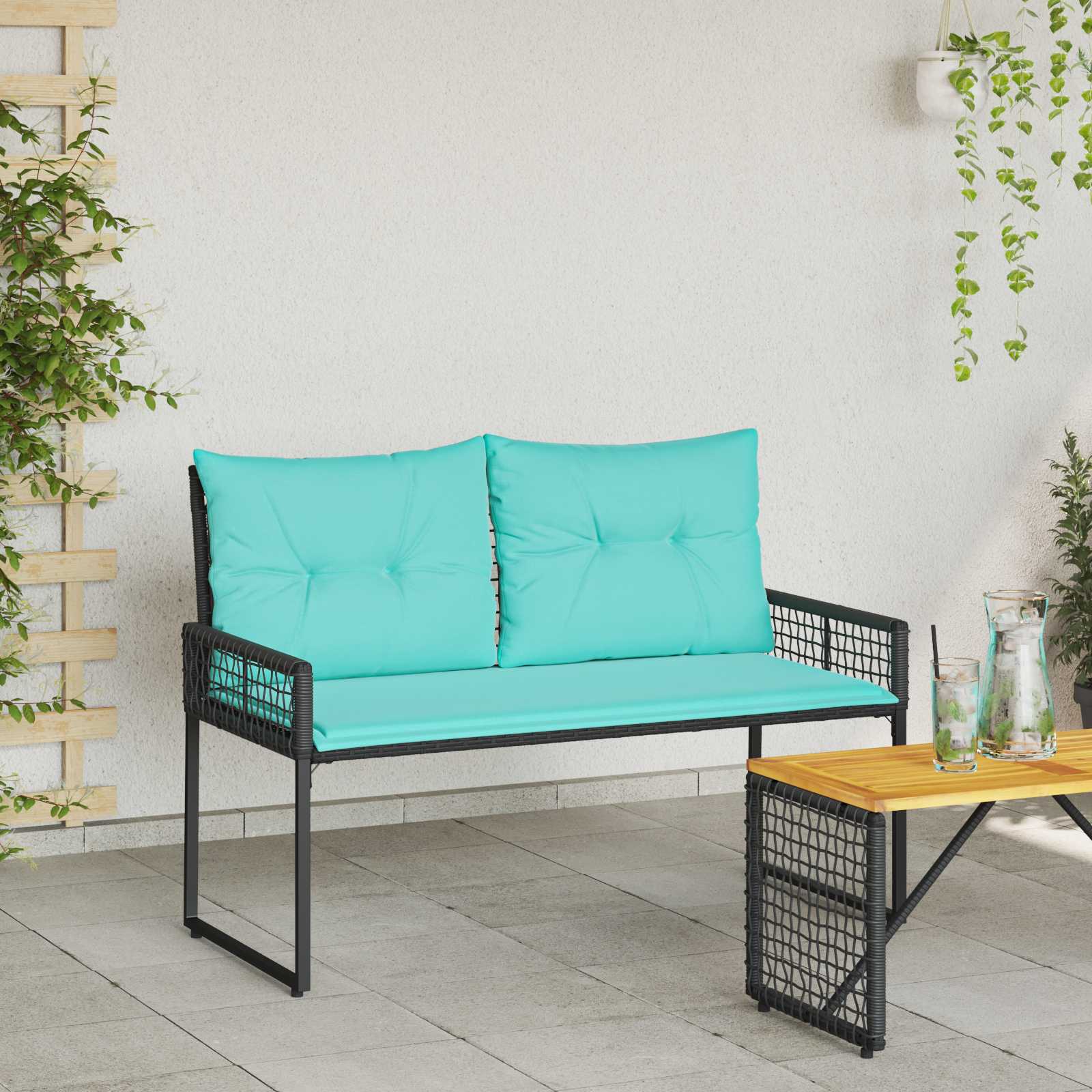 Vanjska klupa s jastukom Crna i Tirkizna 118 x 55 x 82 cm