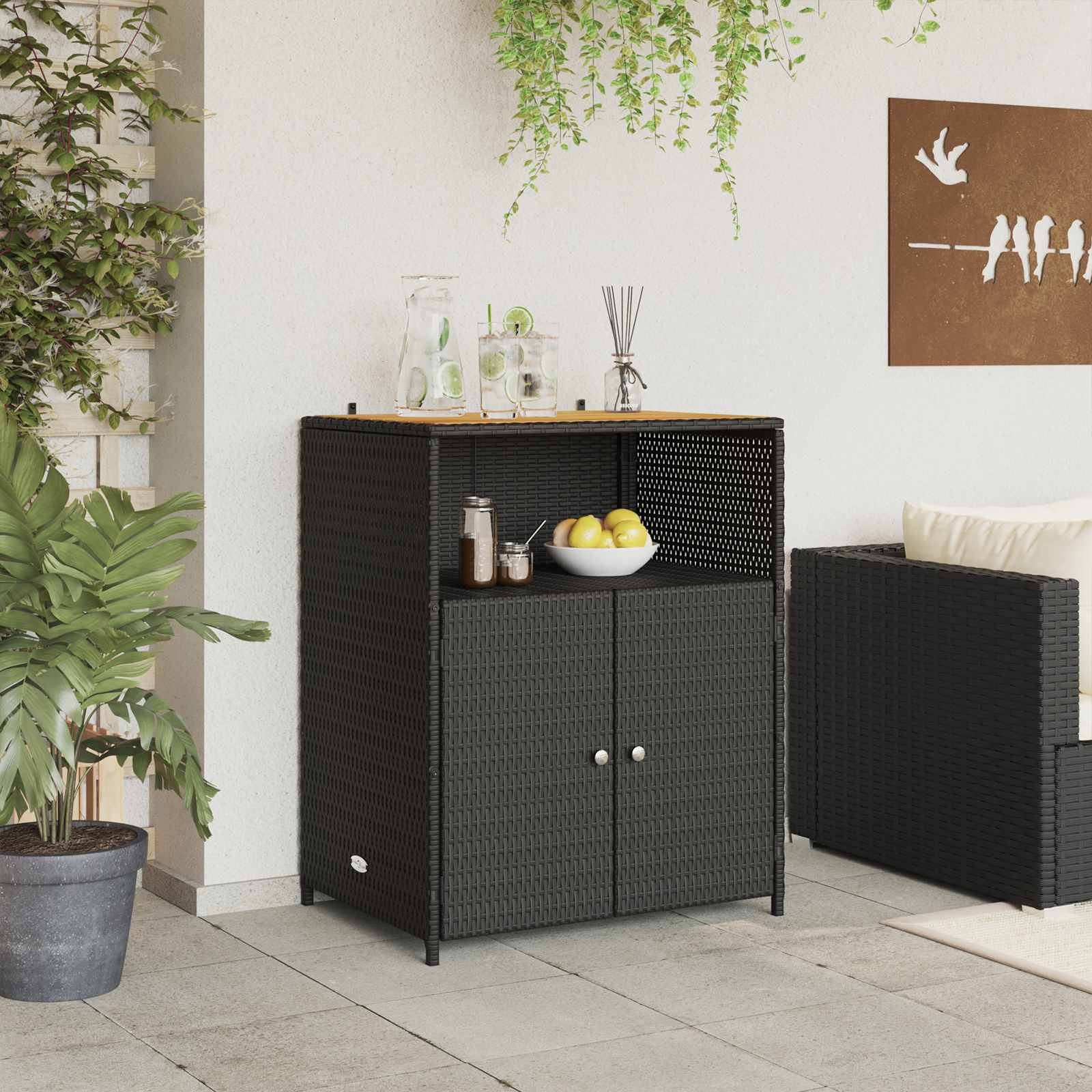 Cabinet s policom Crna 70 x 50 x 87 cm Poliester i Roly Rattan