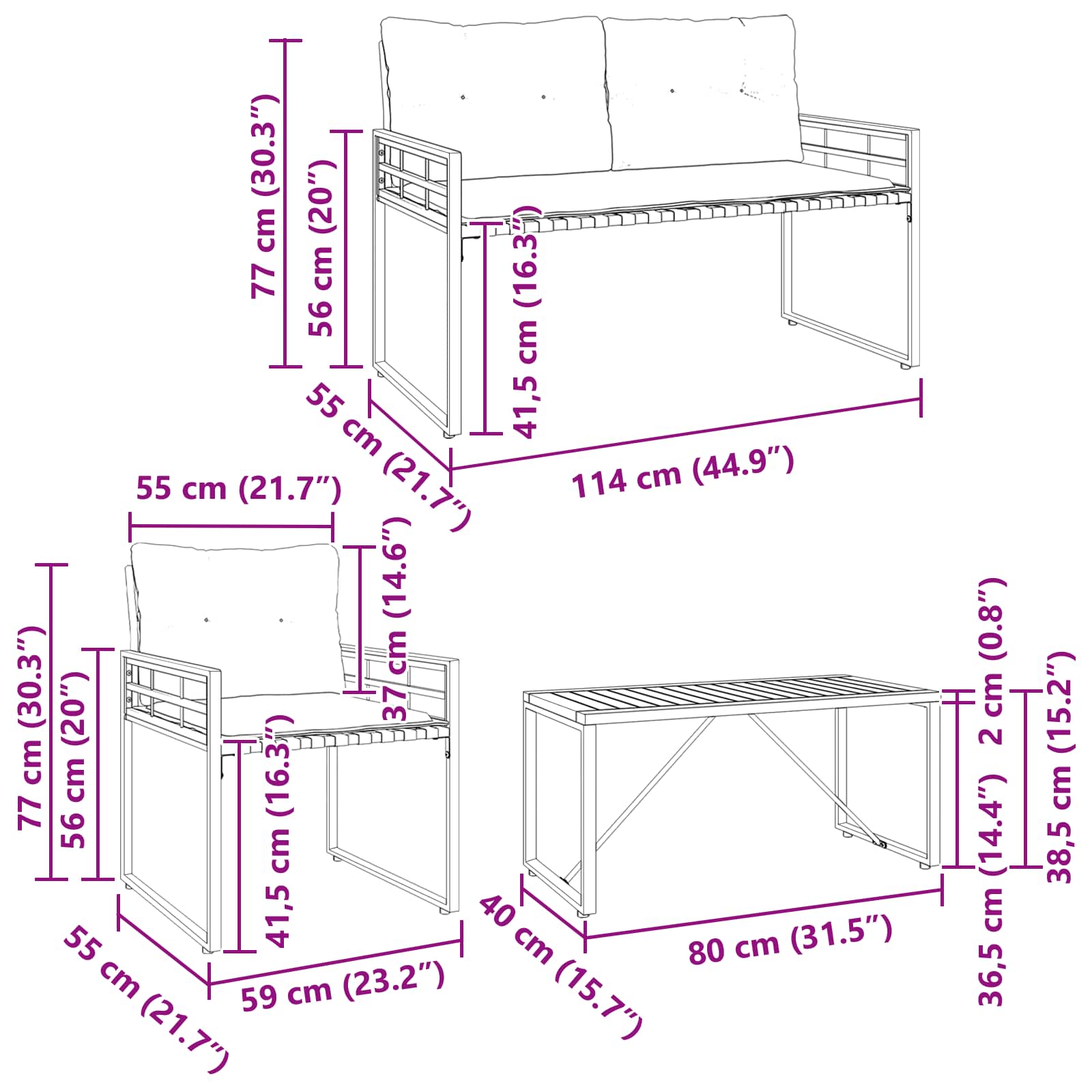 Set vanjskog namještaja s jastukom 4 pcs Krema