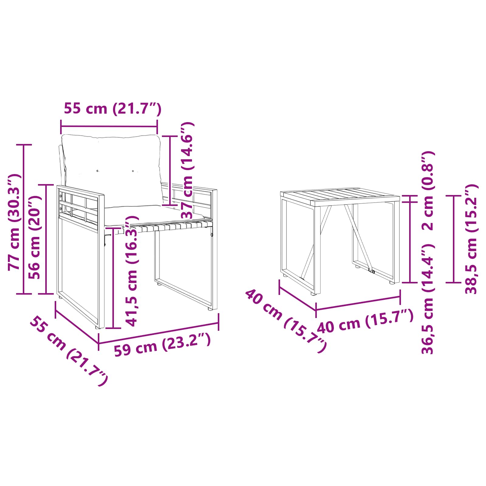 Set vanjskog namještaja s jastukom 3 pcs Siva