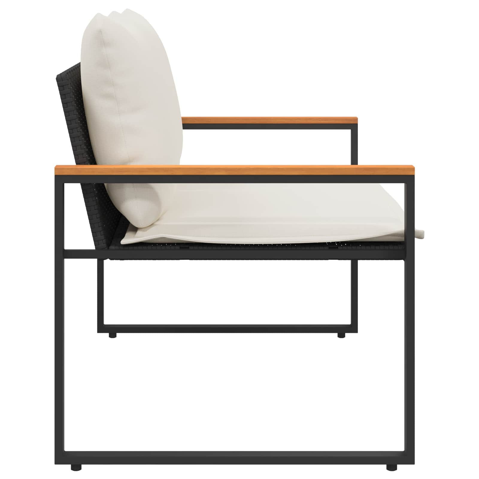klupa s jastukom Crna i krem-bijela 115 x 65 x 72 cm Ratan