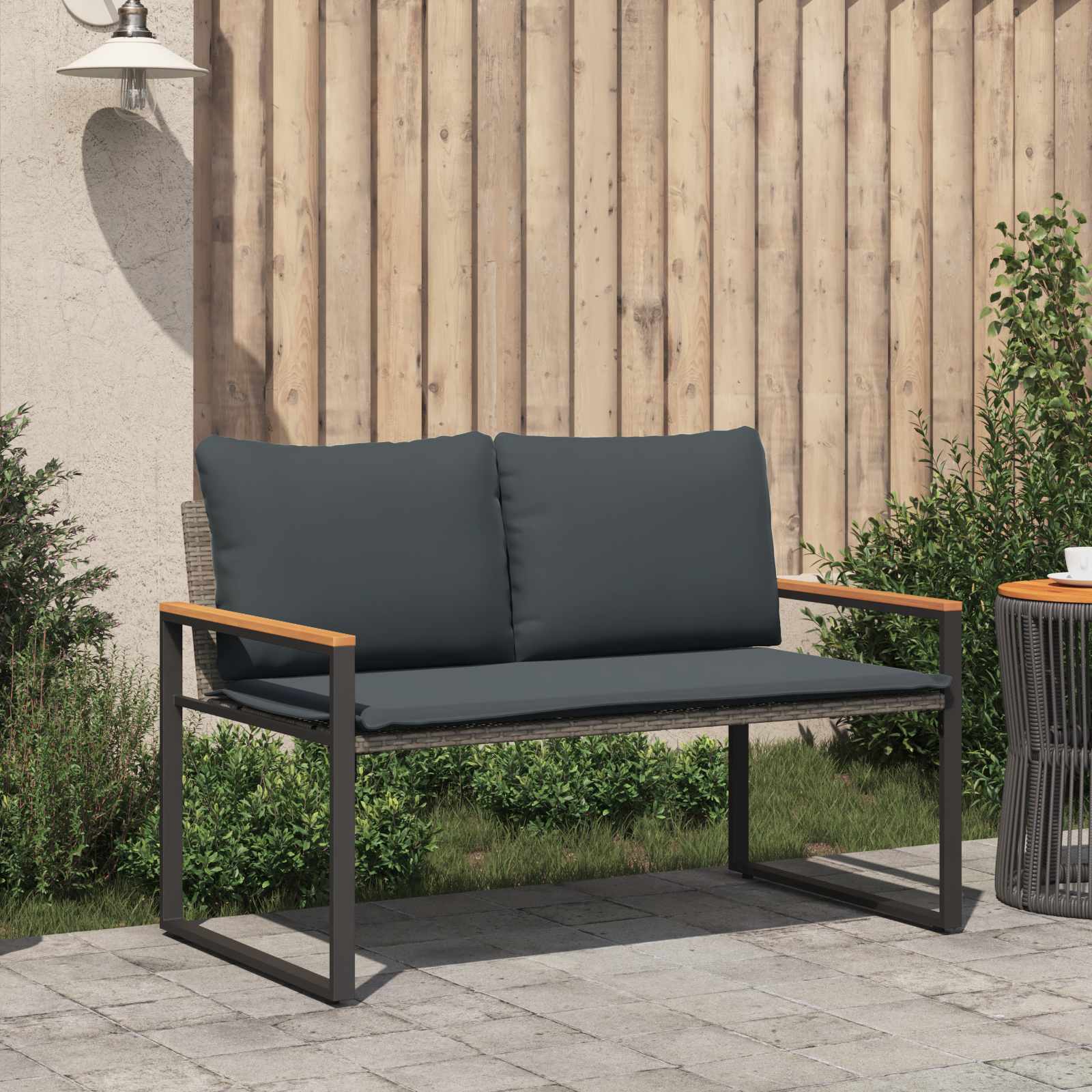 klupa s jastukom Siva i tamno siva 115 x 65 x 72 cm Ratan