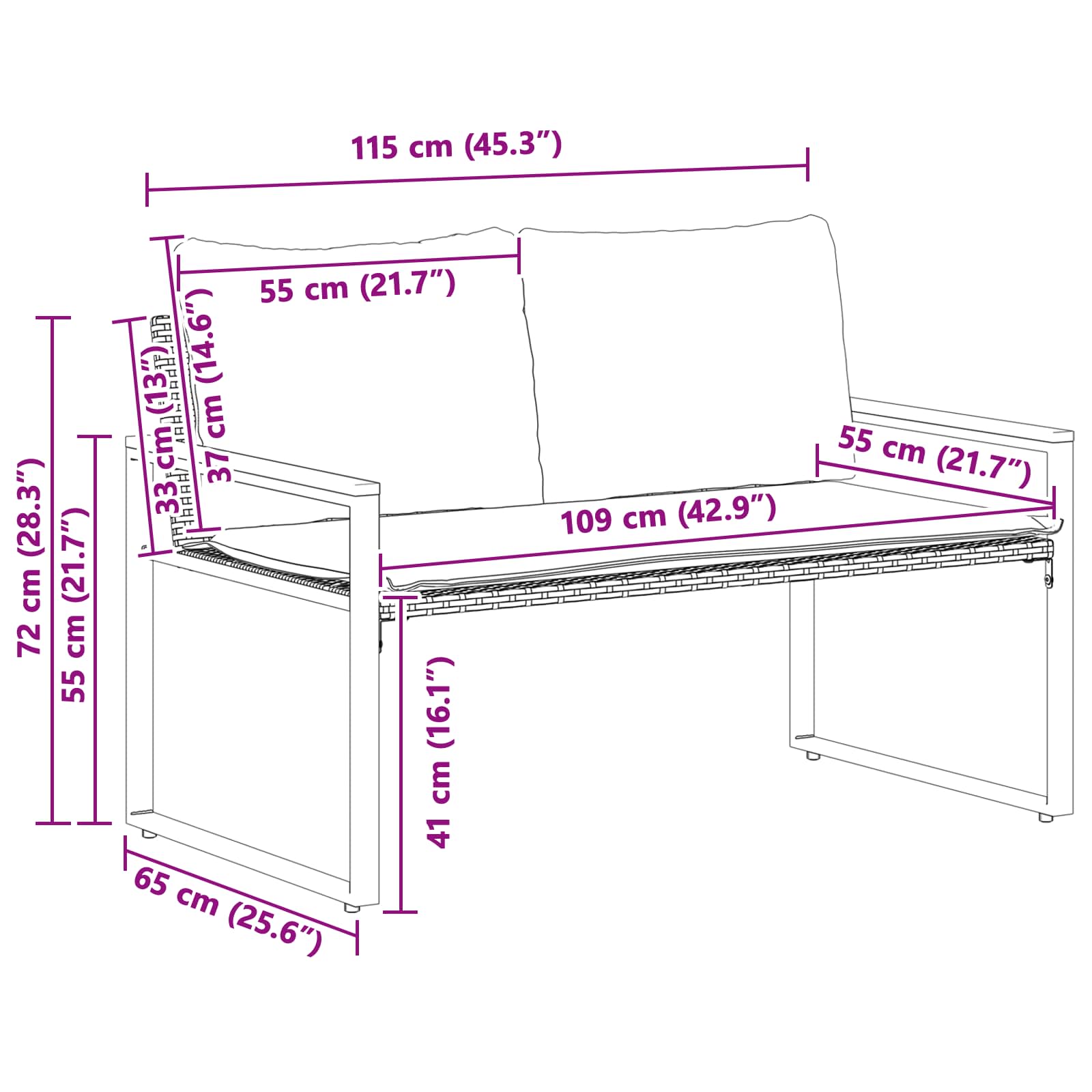 klupa s jastukom Bež i krem bijela 115 x 65 x 72 cm Ratan