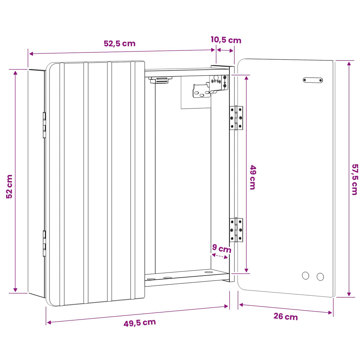 Kabinet za mete ZWOLLE Crna 52,5 x 10,5 x 57,5 cm