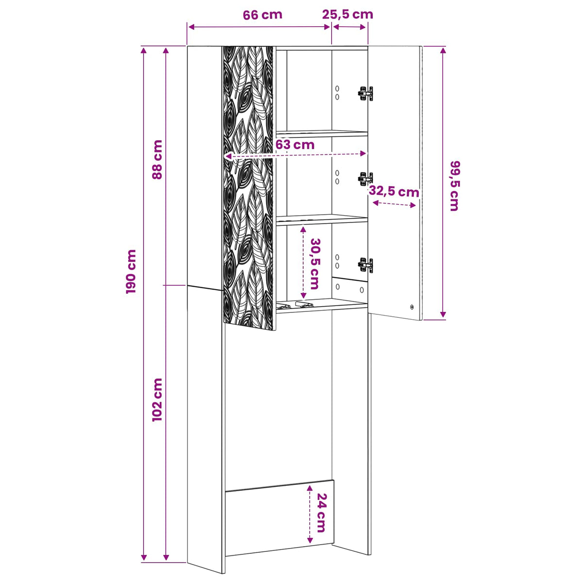 Kabinetska WC DELFT Staro drvo 66 x 25,5 x 190 cm