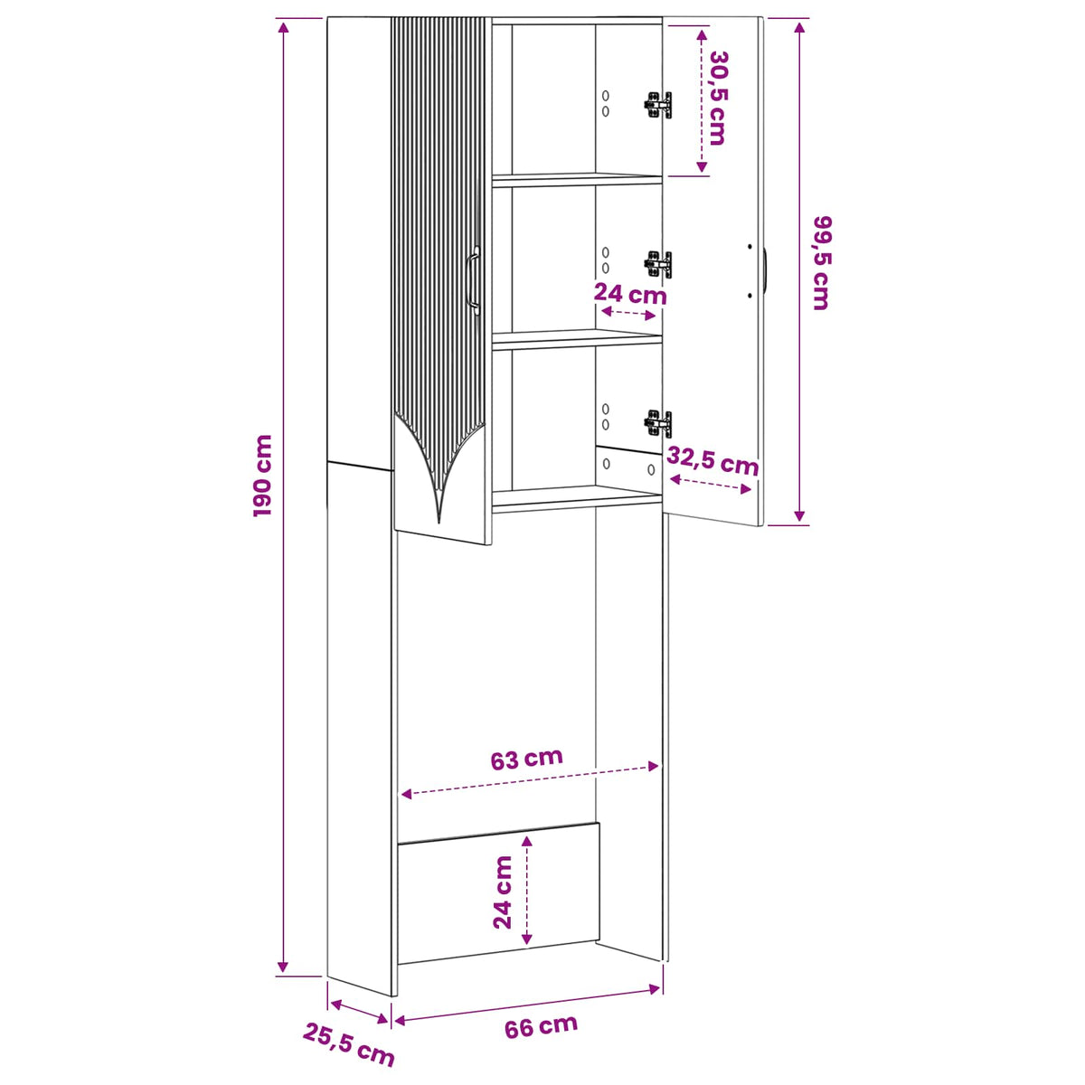 Kabinetska WC HOORN Siva Sonoma 66 x 25,5 x 190 cm