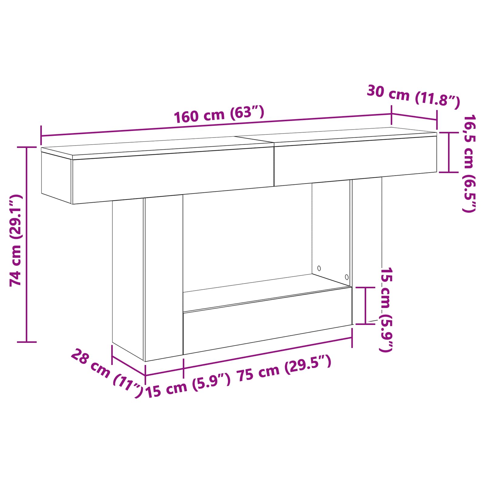 Sivi Sonoma 160 x 30 x 74 cm