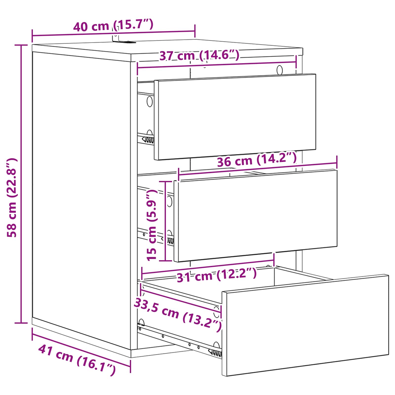 Ormar s ladicama Crni hrast 41 x 40 x 58 cm Konstruirano drvo