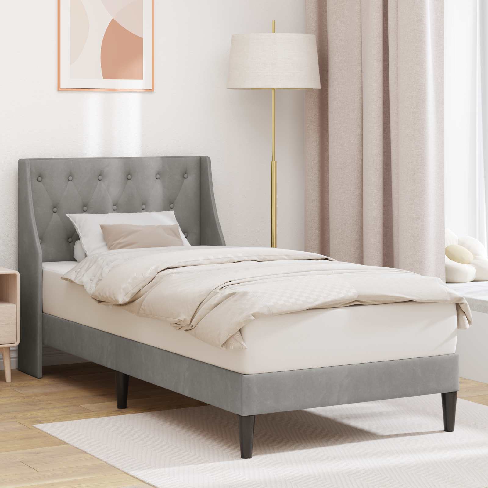 Krevetna konstrukcija Svijetlo siva 90 x 190 cm Baršun
