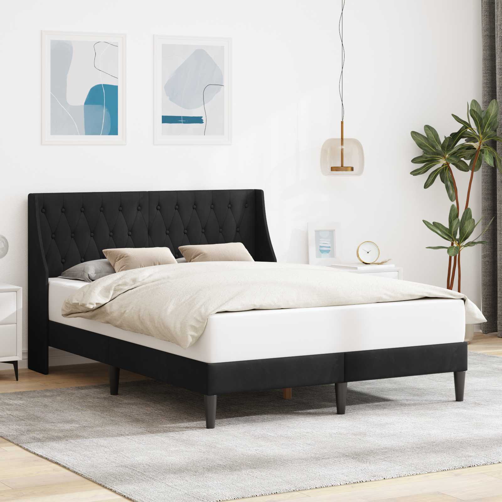 Krevetna konstrukcija s uzglavljem Crna 120 x 200 cm Baršun