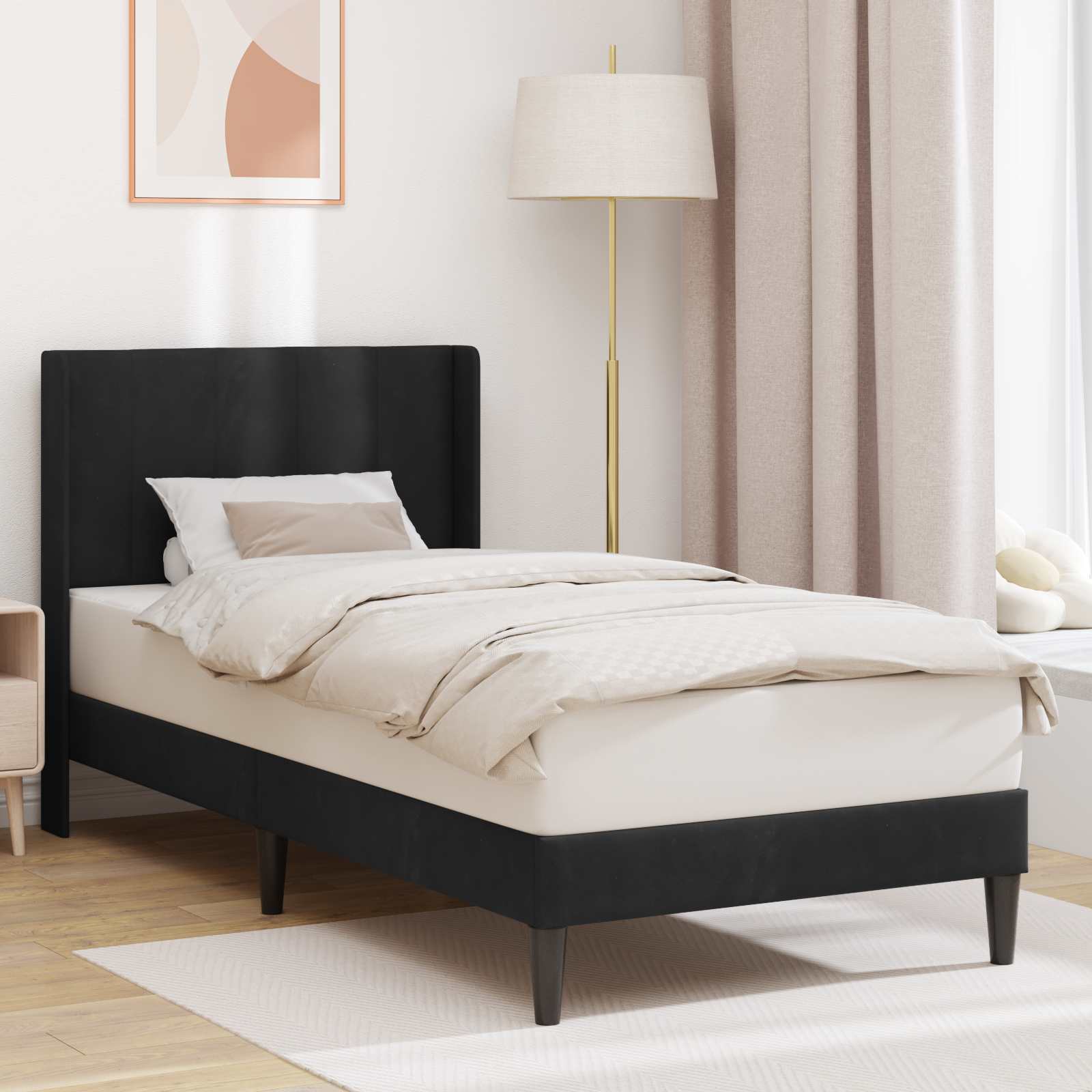 Krevetna konstrukcija s uzglavljem Crna 100 x 200 cm Baršun