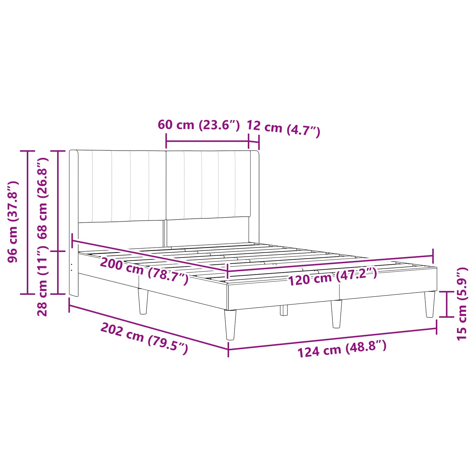 Krevetna konstrukcija s uzglavljem Crna 120 x 200 cm Baršun