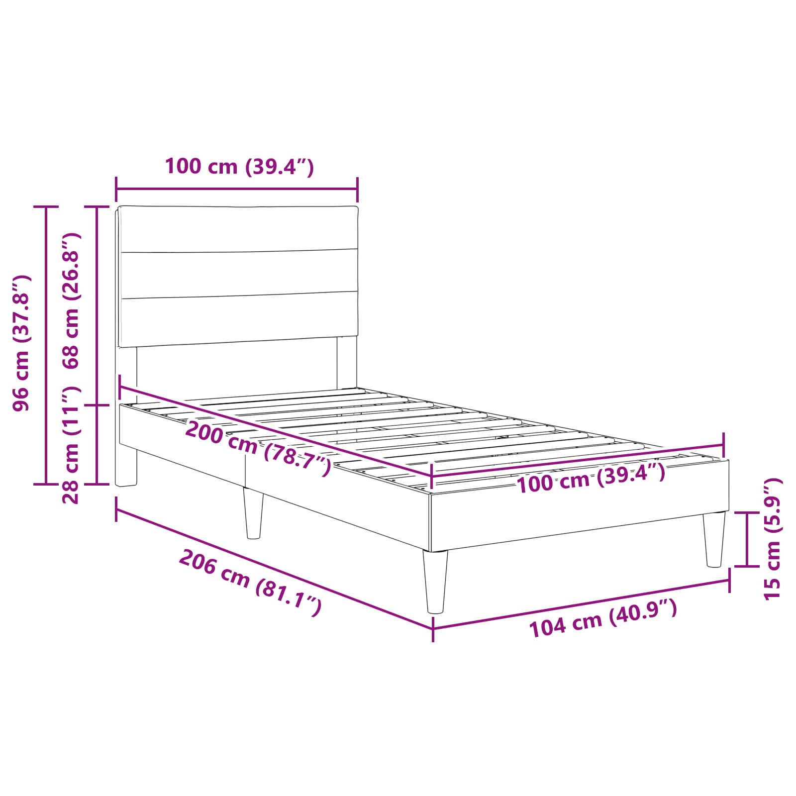 Krevetna konstrukcija s uzglavljem Plava 100 x 200 cm Tkanina