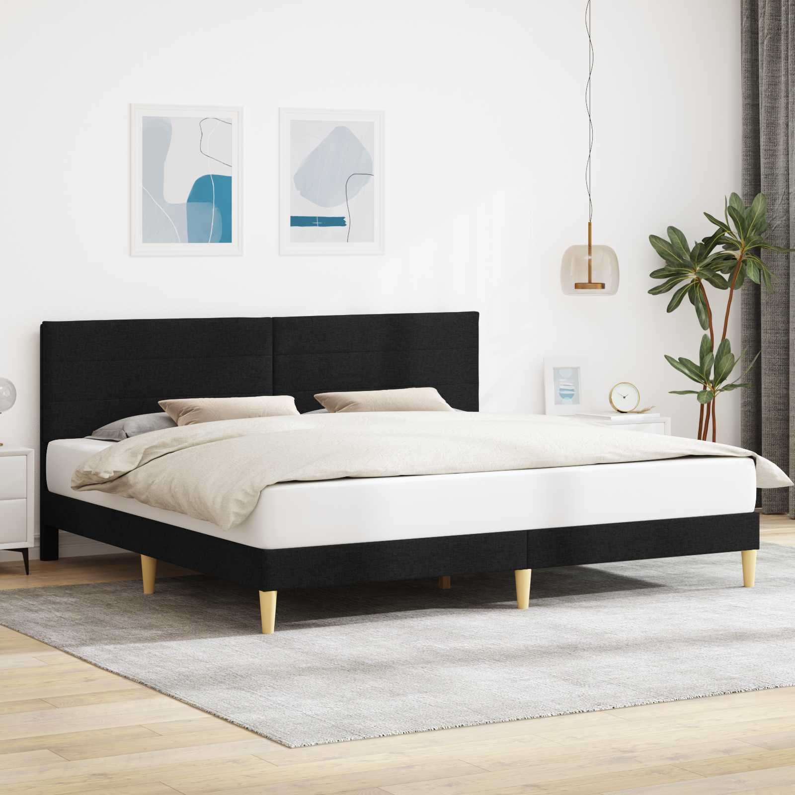 Krevetna konstrukcija s uzglavljem Crna 200 x 200 cm Tkanina