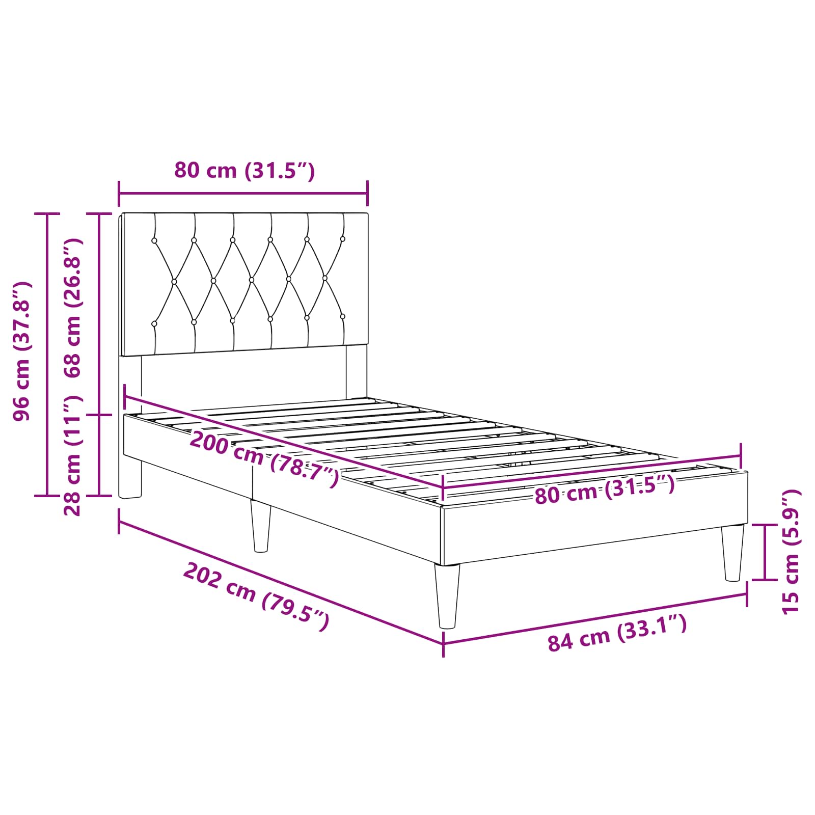 Krevetna konstrukcija s uzglavljem Tamnosiva 80 x 200 cm Baršun