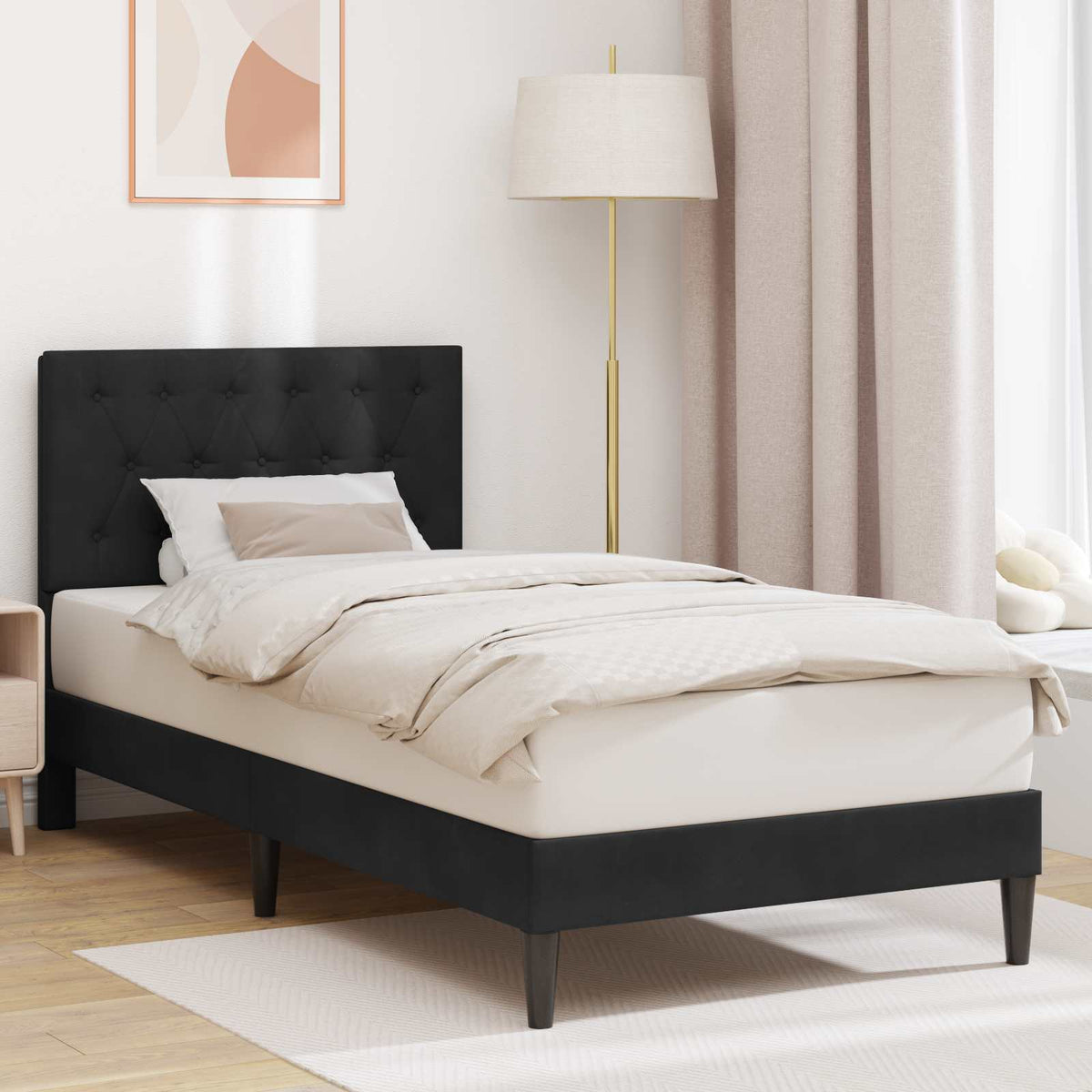 Krevetna konstrukcija s uzglavljem Crna 90 x 190 cm Baršun