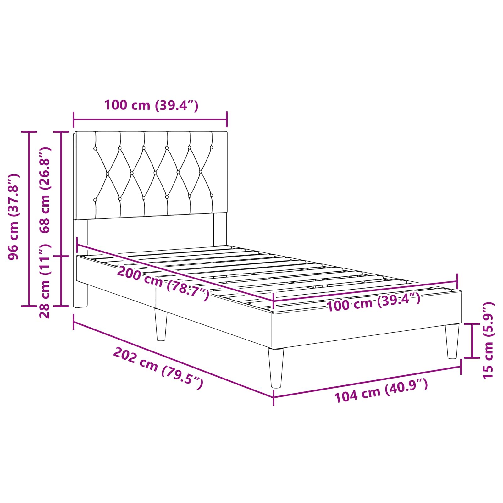 Krevetna konstrukcija Tamnozelena 100 x 200 cm Baršun