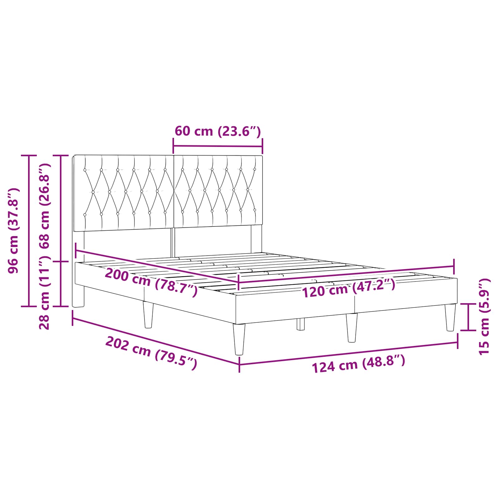 Krevetna konstrukcija Tamnosiva 120 x 200 cm Baršun