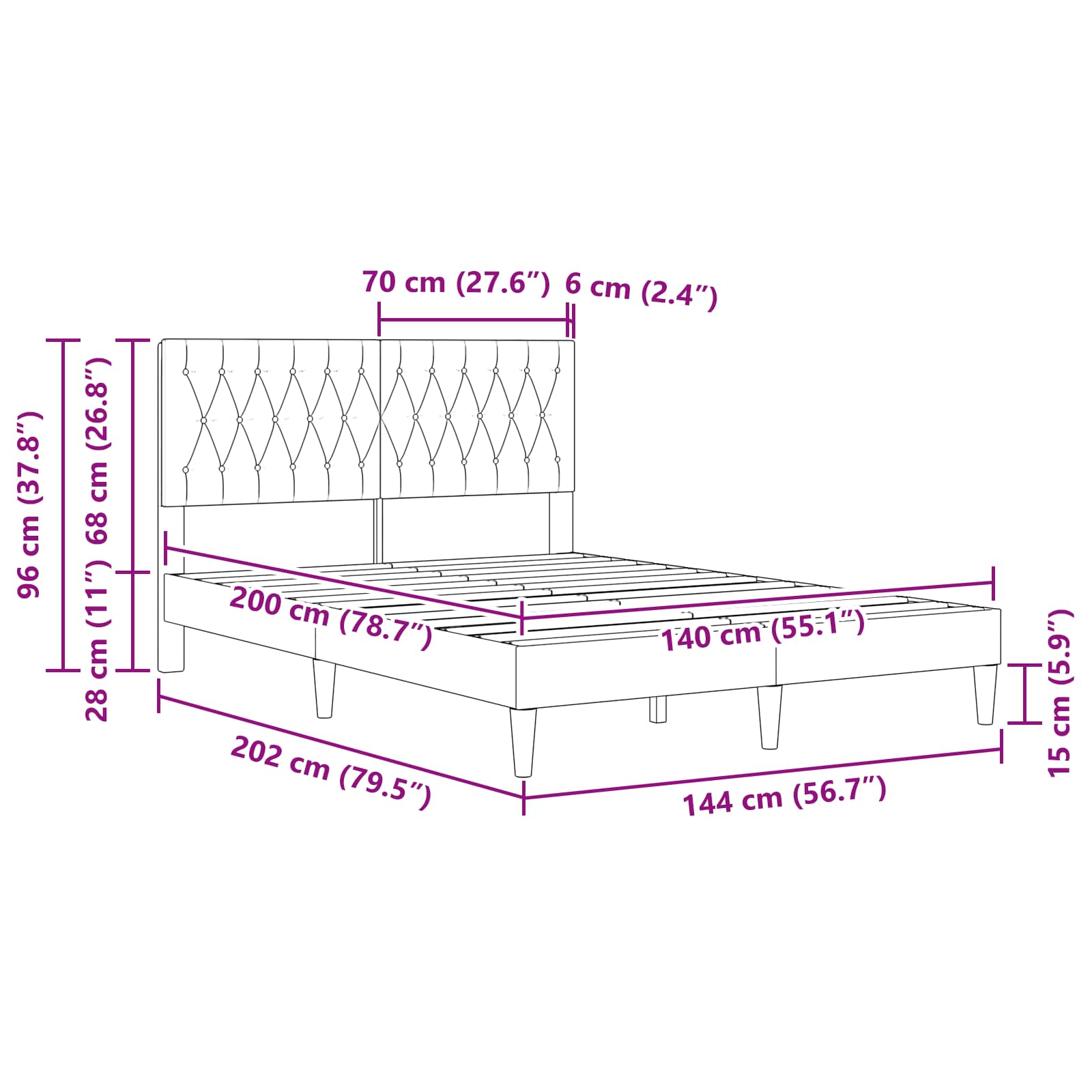 Krevetna konstrukcija Tamnosiva 140 x 200 cm Baršun
