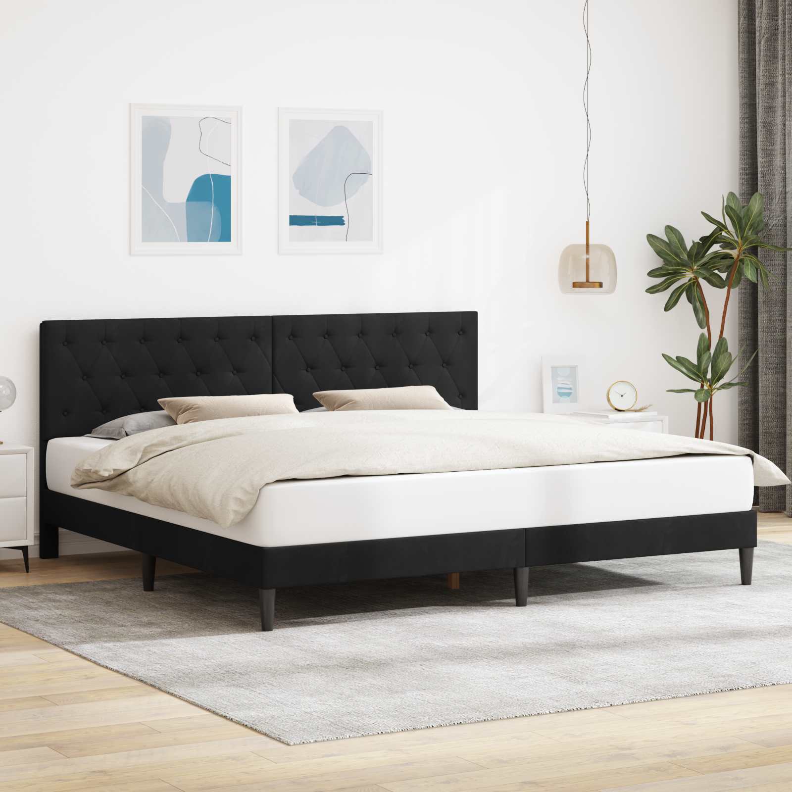Krevetna konstrukcija s uzglavljem Crna 180 x 200 cm Baršun