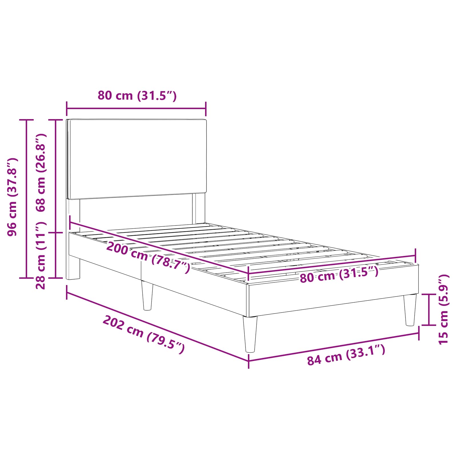 Krevetna konstrukcija Tamnosiva 80 x 200 cm Kordura tekstil