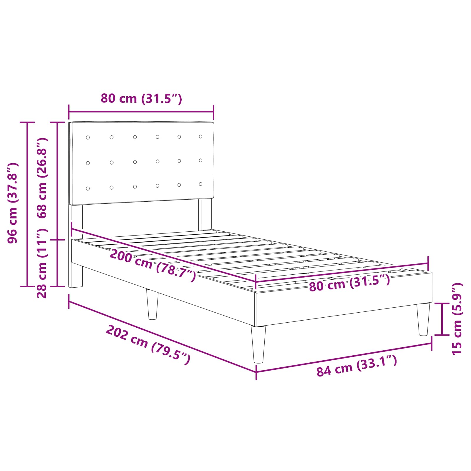 Krevetna konstrukcija Tamnosiva 80 x 200 cm Tkanina