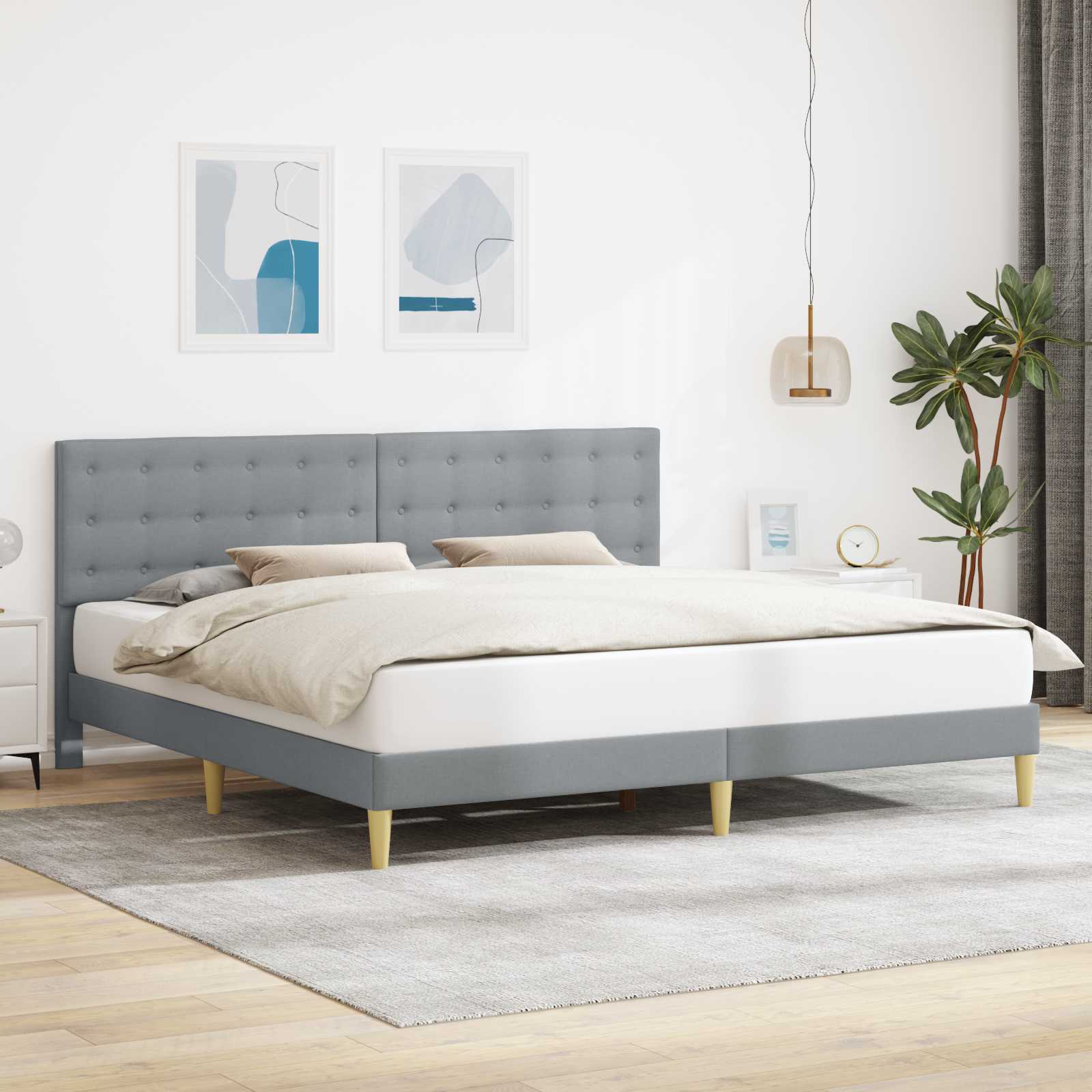 Krevetna konstrukcija Svjetlosiva 200 x 200 cm Tkanina