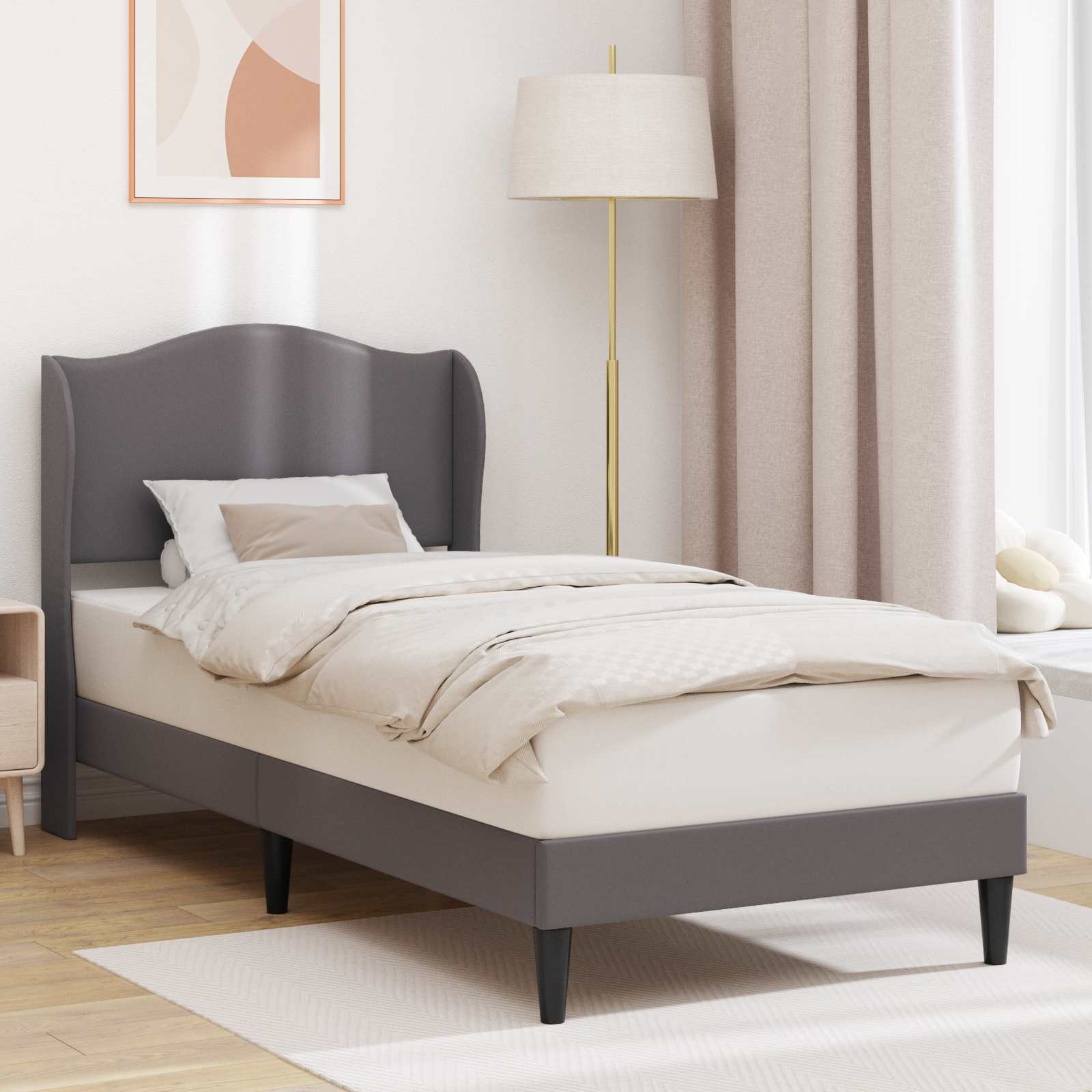 Krevetna konstrukcija Siva 100 x 200 cm Umjetna koža