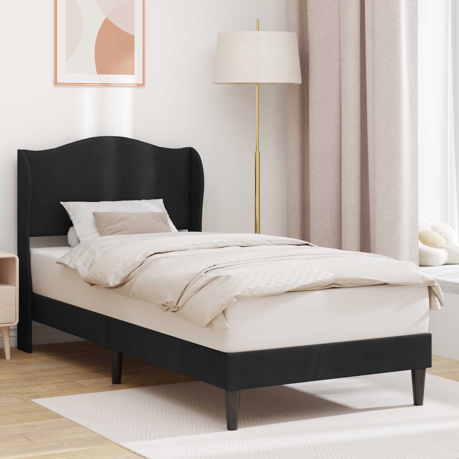 Krevetna konstrukcija s uzglavljem Crna 80 x 200 cm Baršun