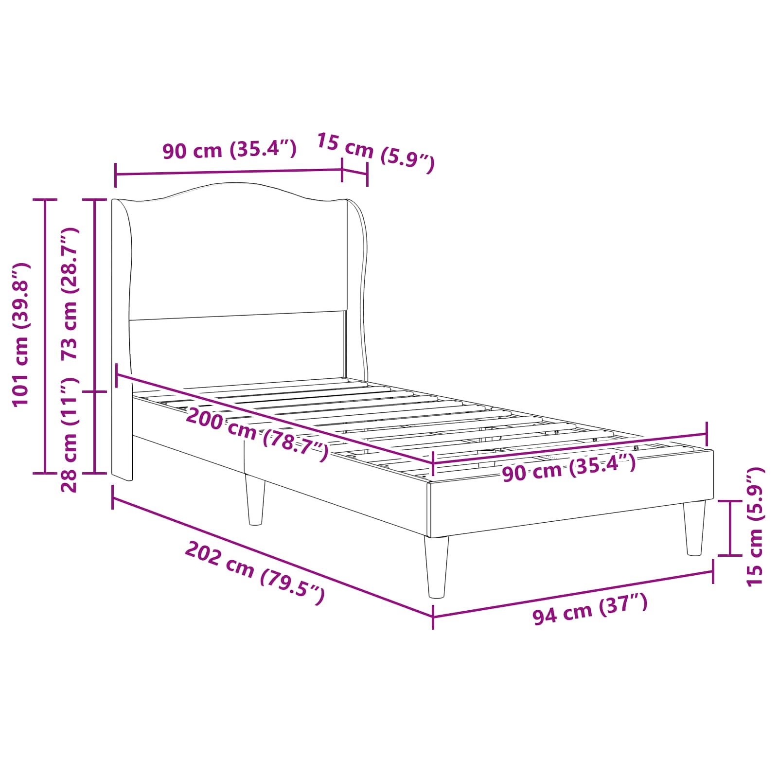 Krevetna konstrukcija Svjetlosiva 90 x 200 cm Baršun
