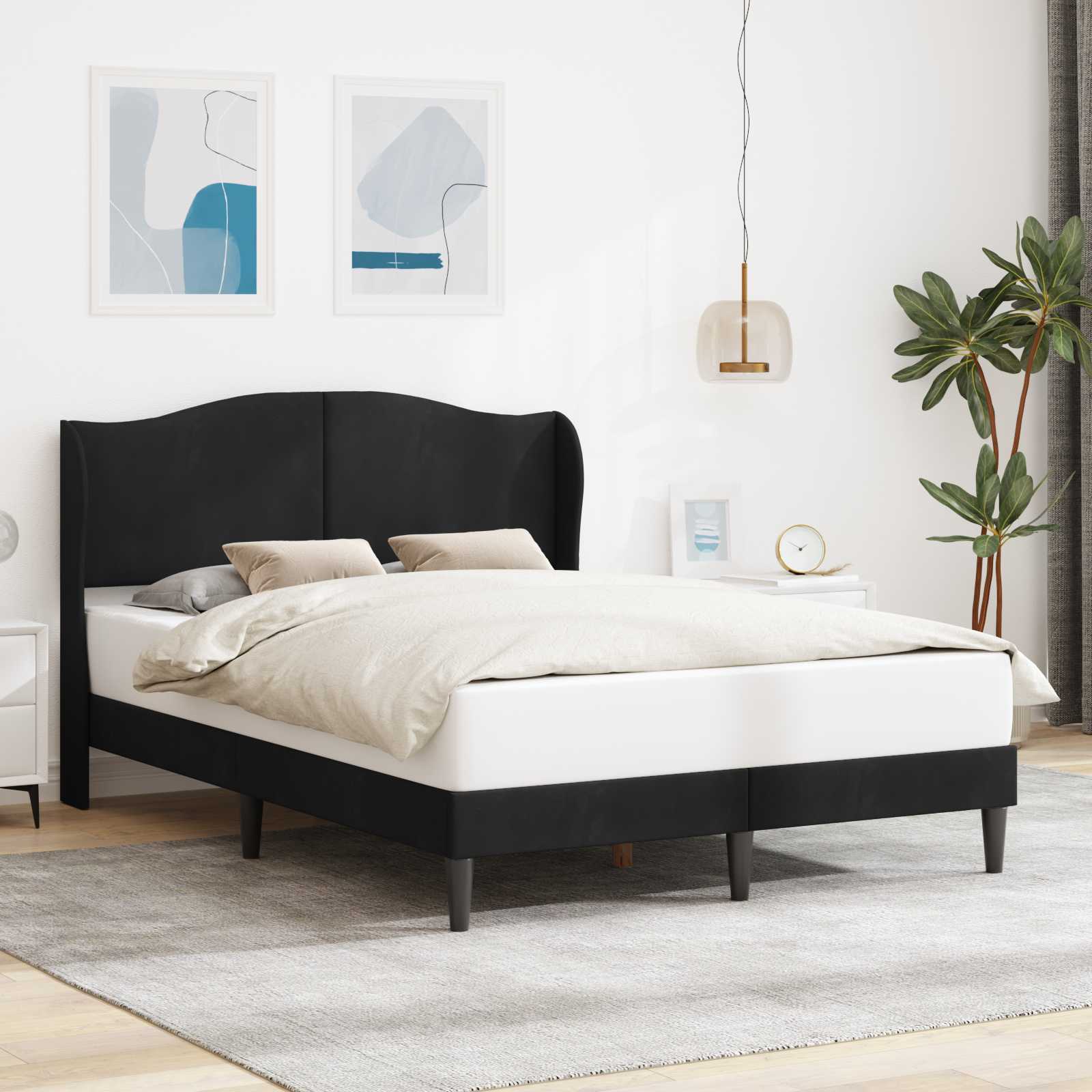 Krevetna konstrukcija s uzglavljem Crna 140 x 200 cm Baršun