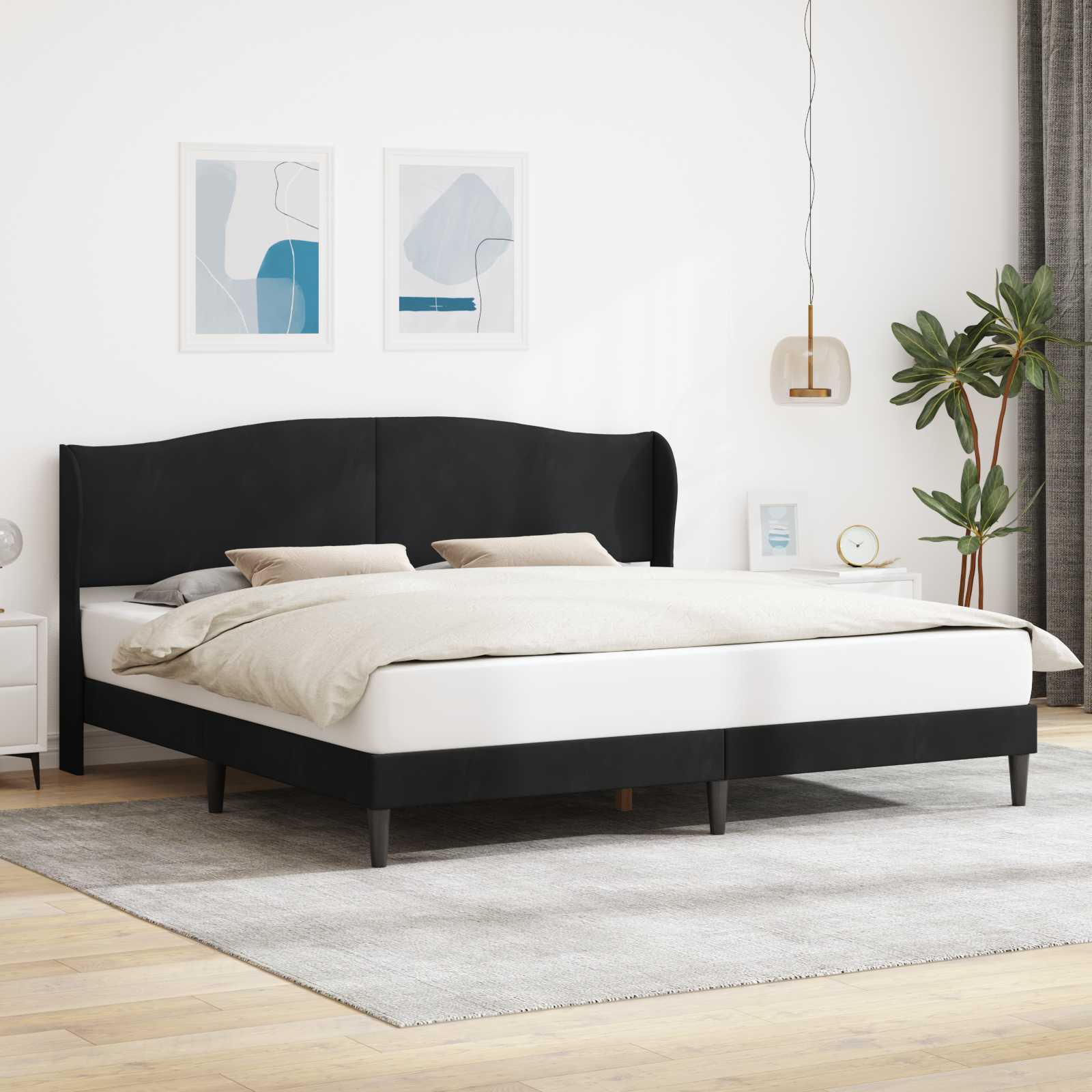 Krevetna konstrukcija s uzglavljem Crna 180 x 200 cm Baršun